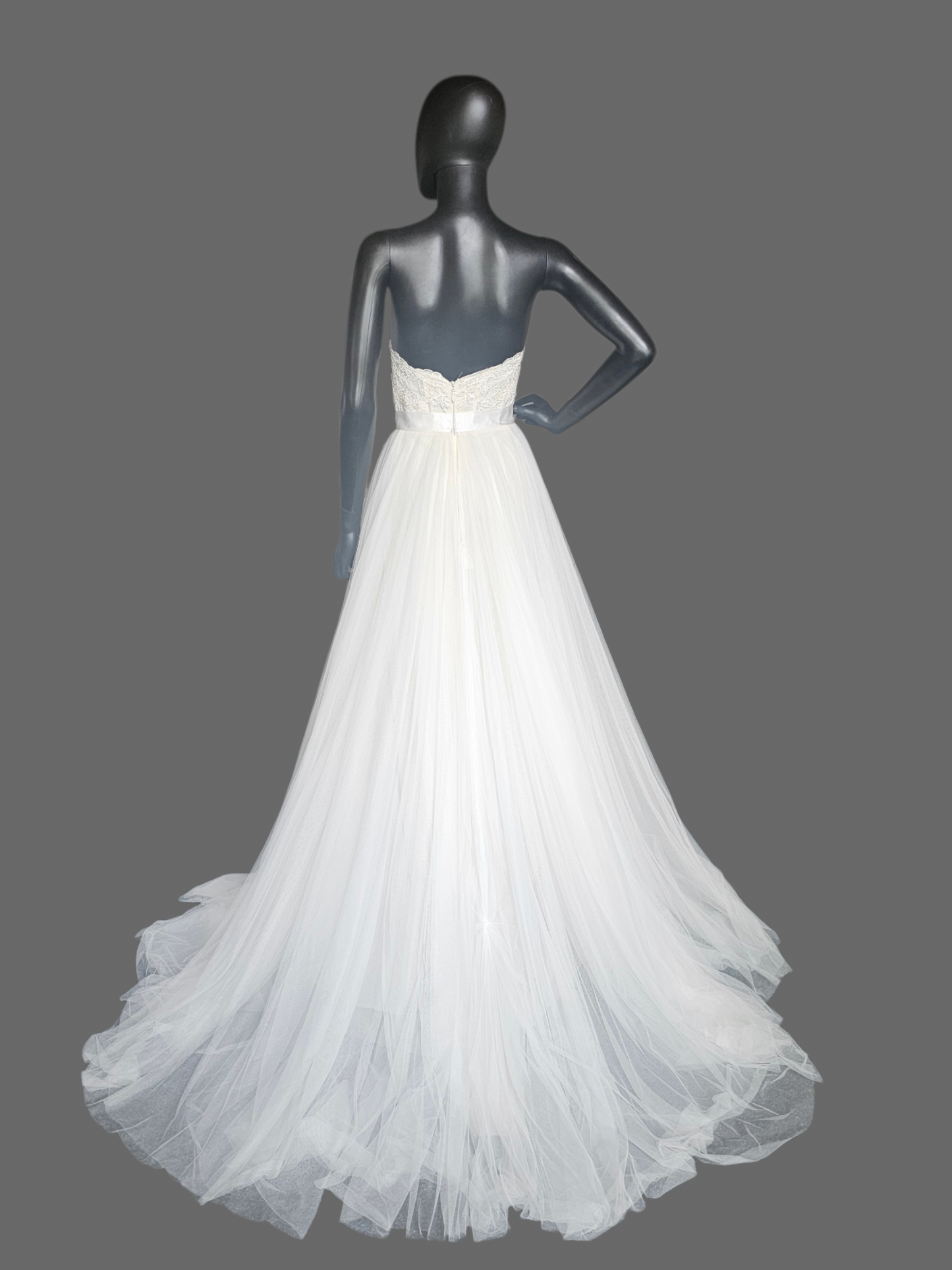 Ivory Wedding Ball Gown Net Gathered Waist Tulle Skirt Floral Sequin Lace Detail Sweetheart Strapless- Da Vinci
