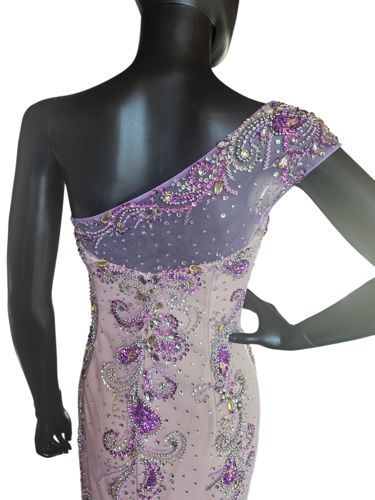 Purple/Lavender Beaded FIt/Flare One Shoulder Formal/Prom Dress