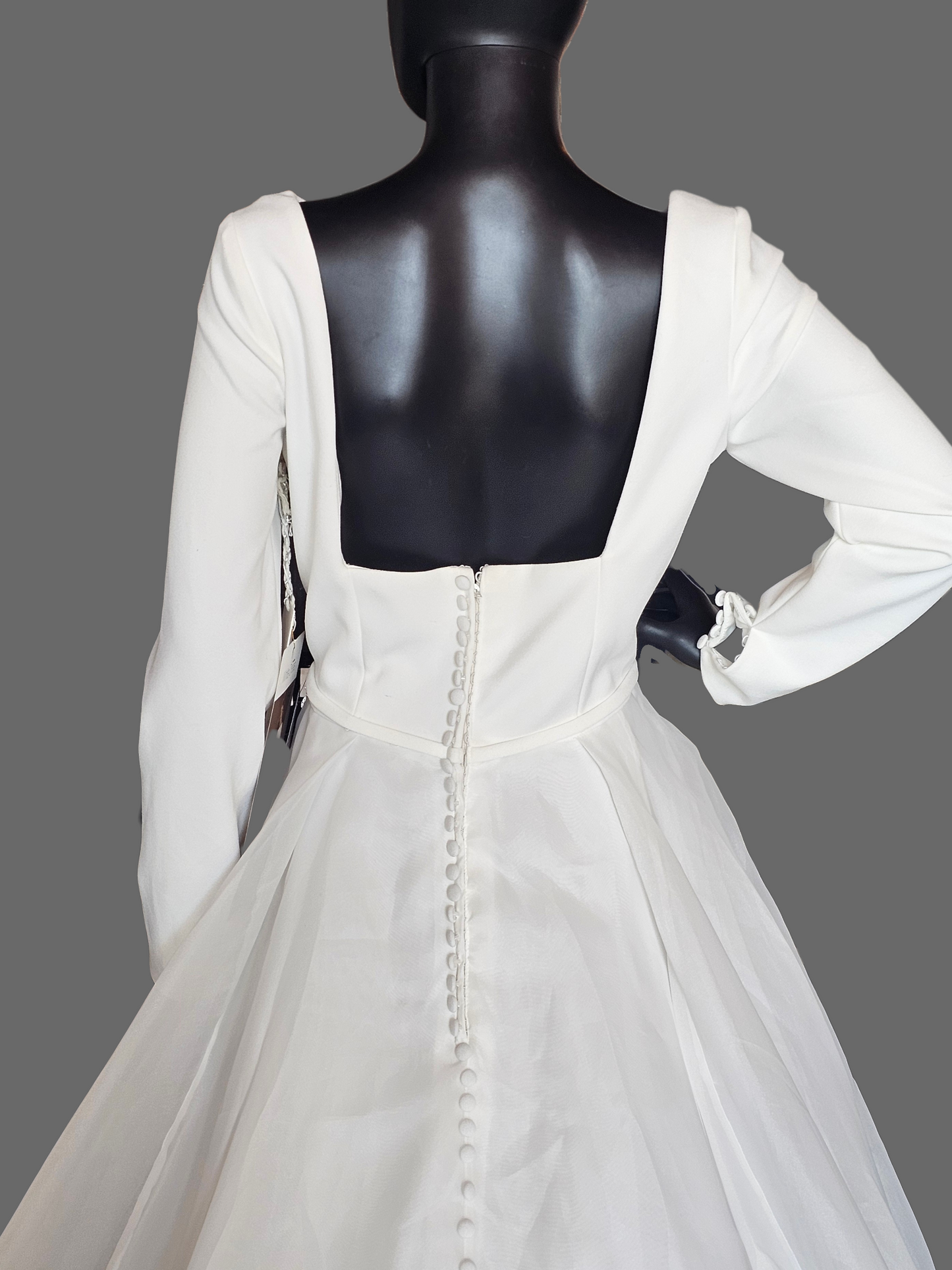 Ivory Crepe/Organza Modest Long Sleeve A-line Wedding Gown - The Other White Dress/Mori Lee