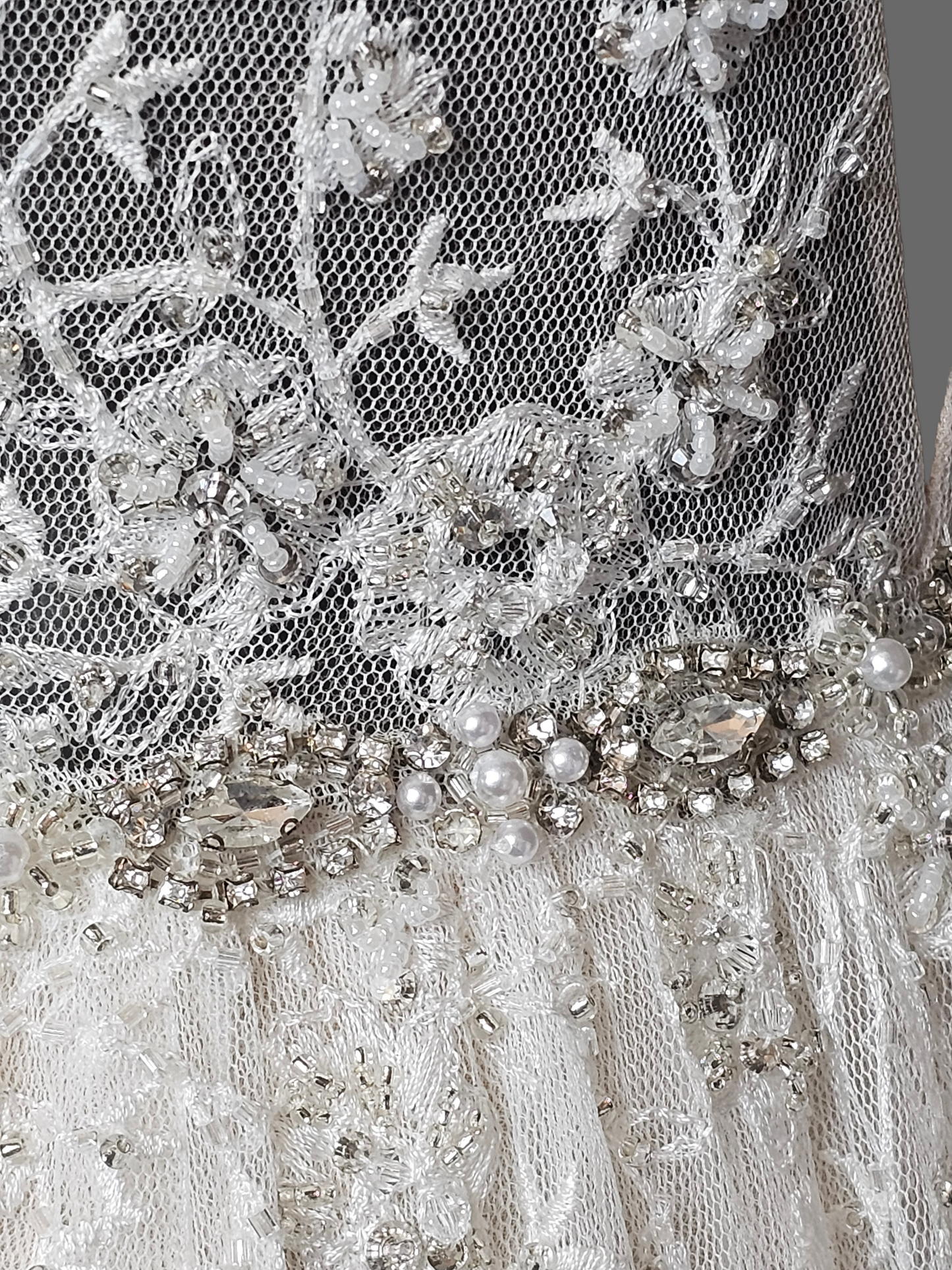 Ivory/Champagne Soft Netting Plunge V-Neck Open Back Wedding Gown - Martin Thornburg