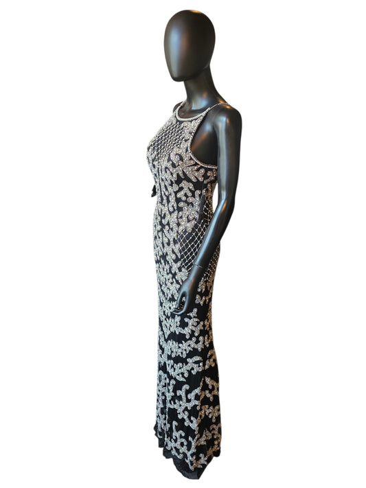Black/Silver/Pearl Halter Fitted Formal/Prom/Gala Dress - Abby Paris