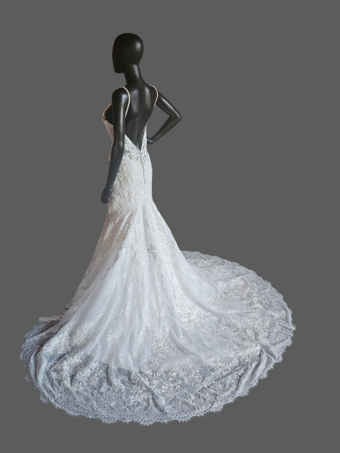 White Lace Metallic Embroidered Fit/Flare Wedding Gown - Mori Lee