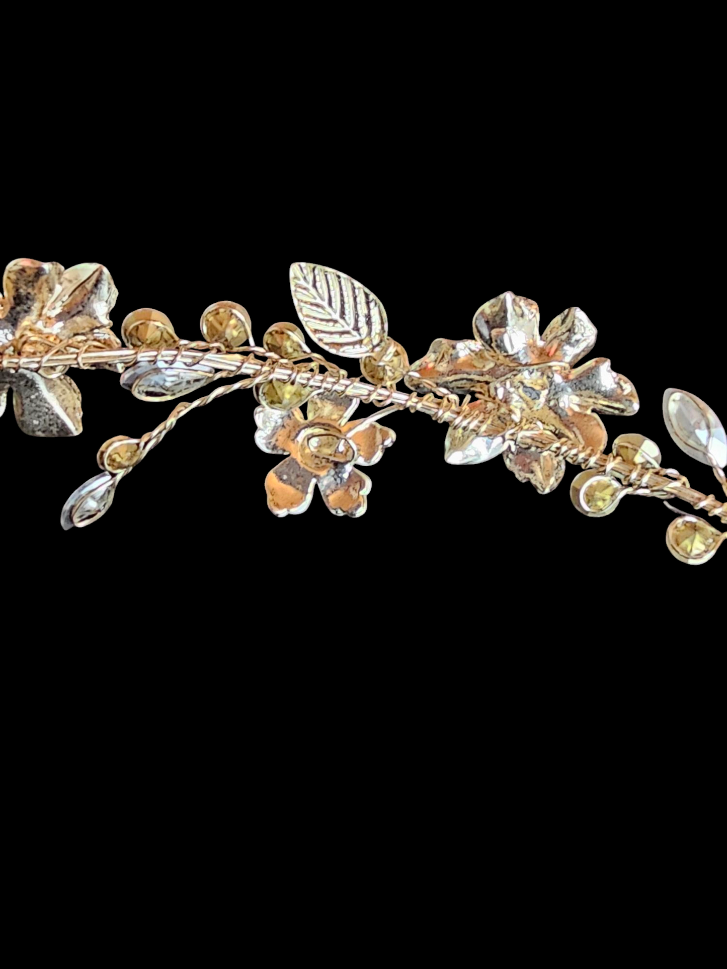 Gold Floral/Crystal Wire Hair Wreath Accessory