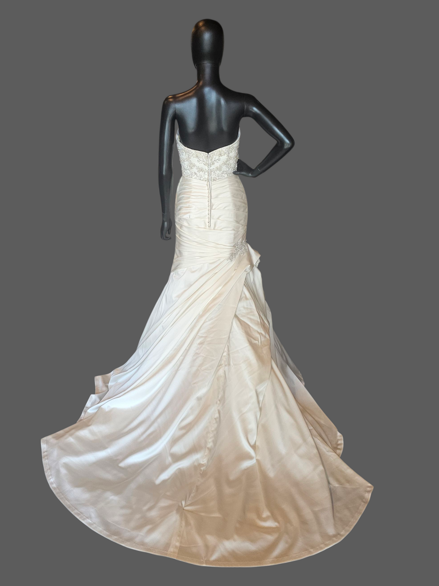 Ivory Silky Satin Side Sweep Fit/Flare Wedding Gown - Casablanca