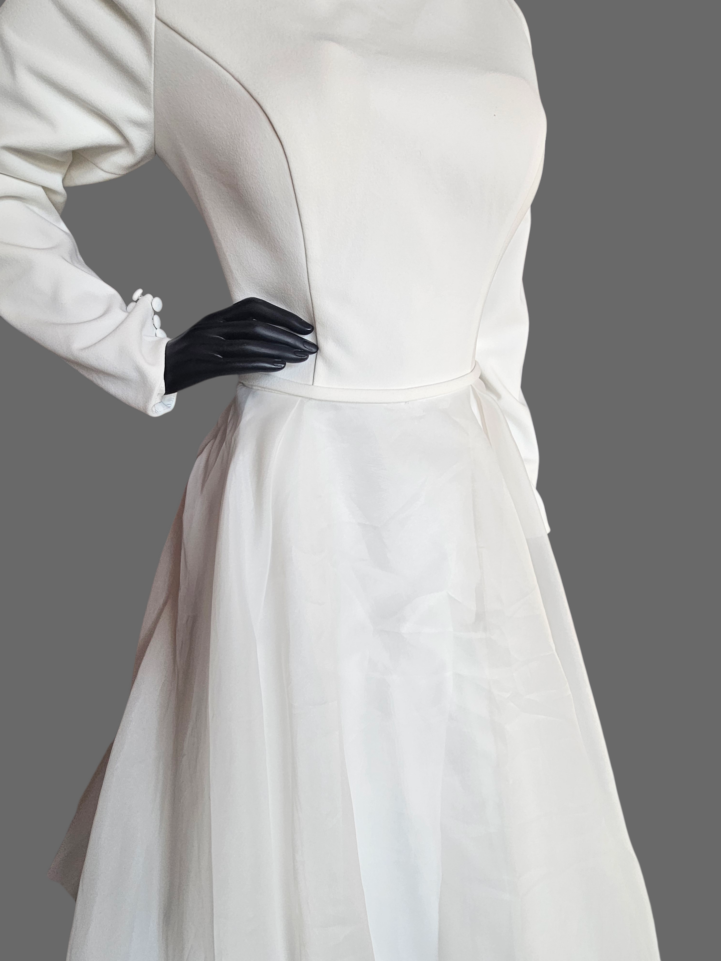 Ivory Crepe/Organza Modest Long Sleeve A-line Wedding Gown - The Other White Dress/Mori Lee