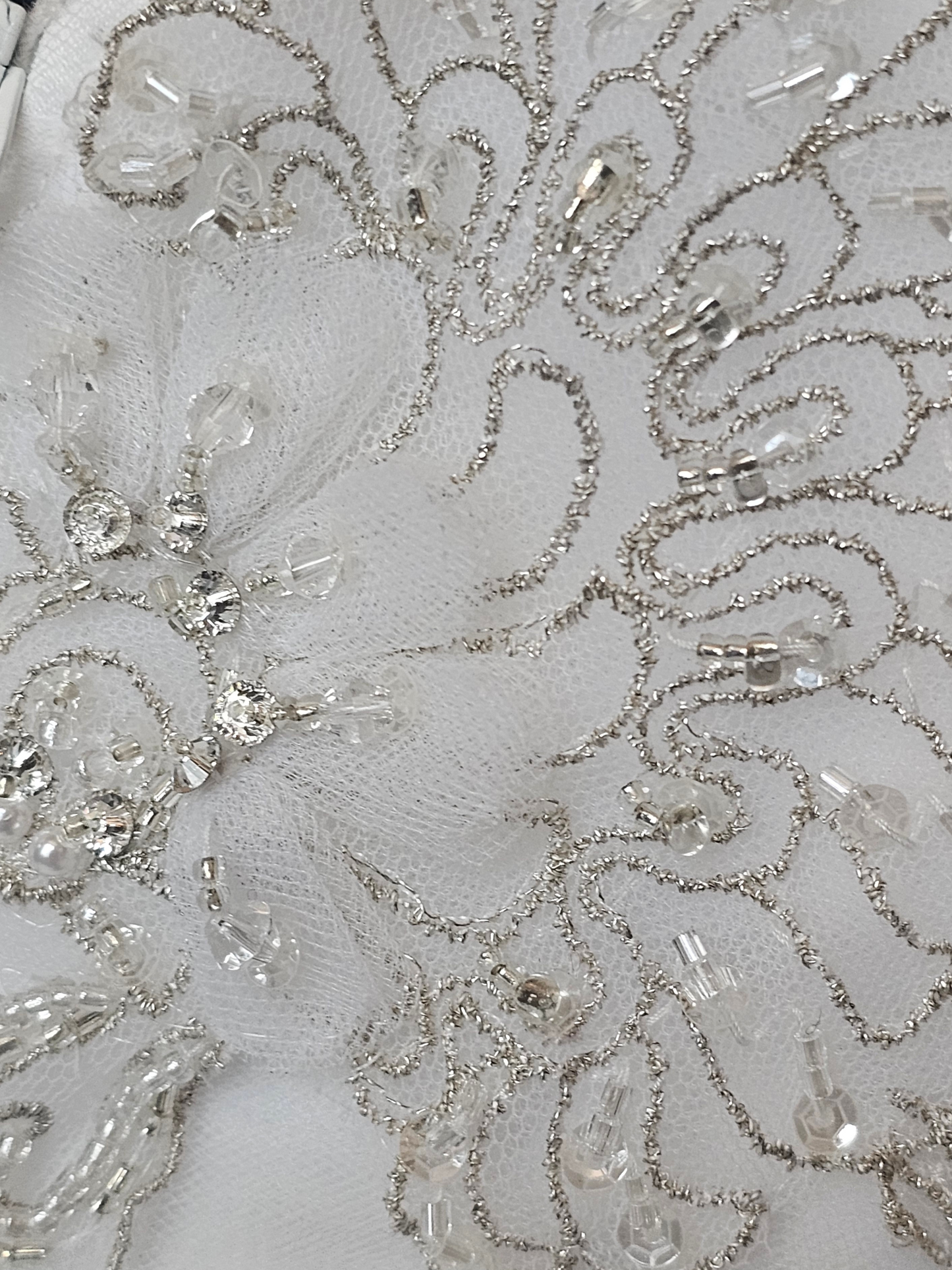 White Tulle Asymmetrical Drop Waist Silver/Gold Embroidered Strapless Wedding Gown - Casablanca