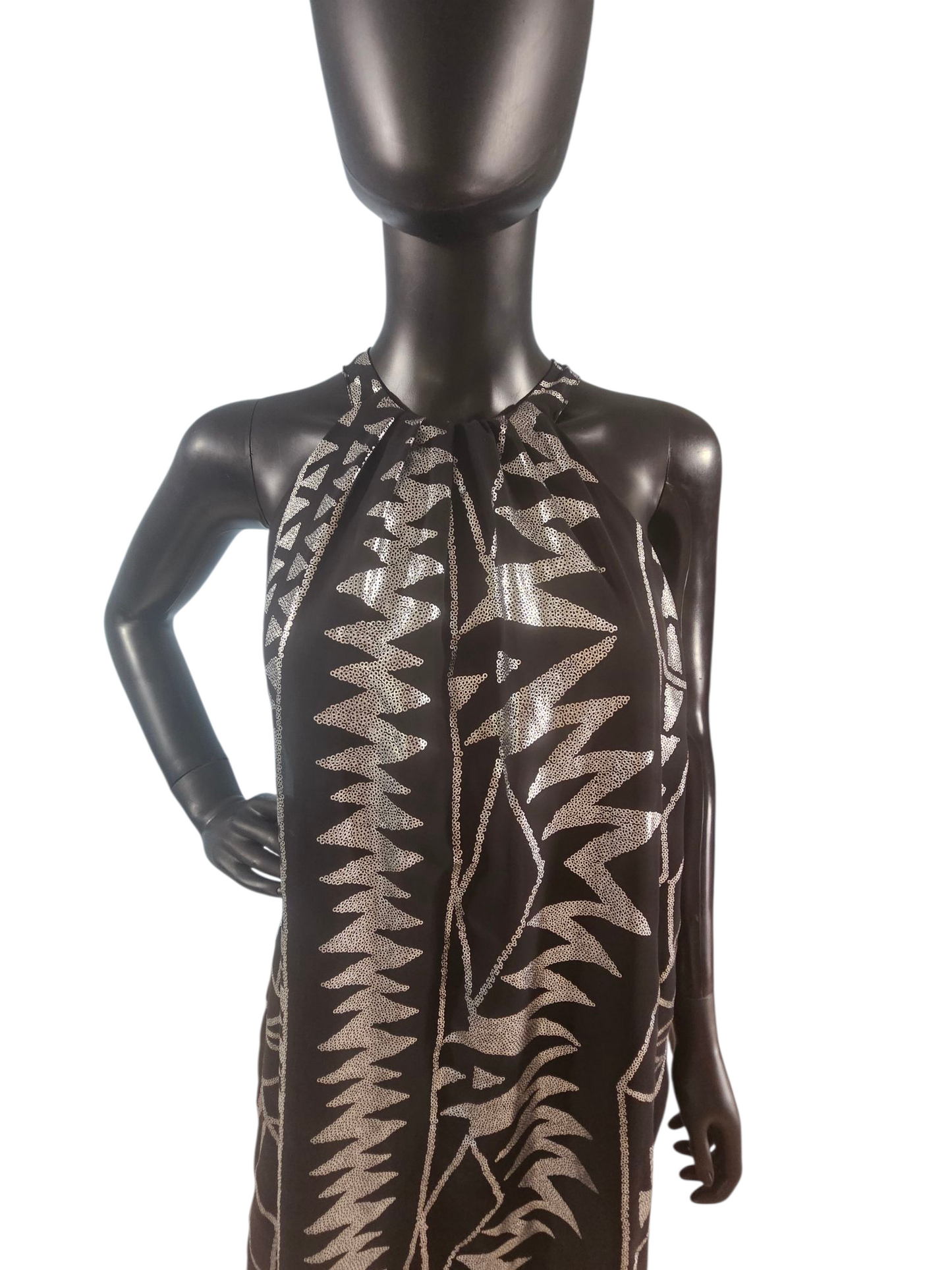 Black/Silver Abstract Halter Dress