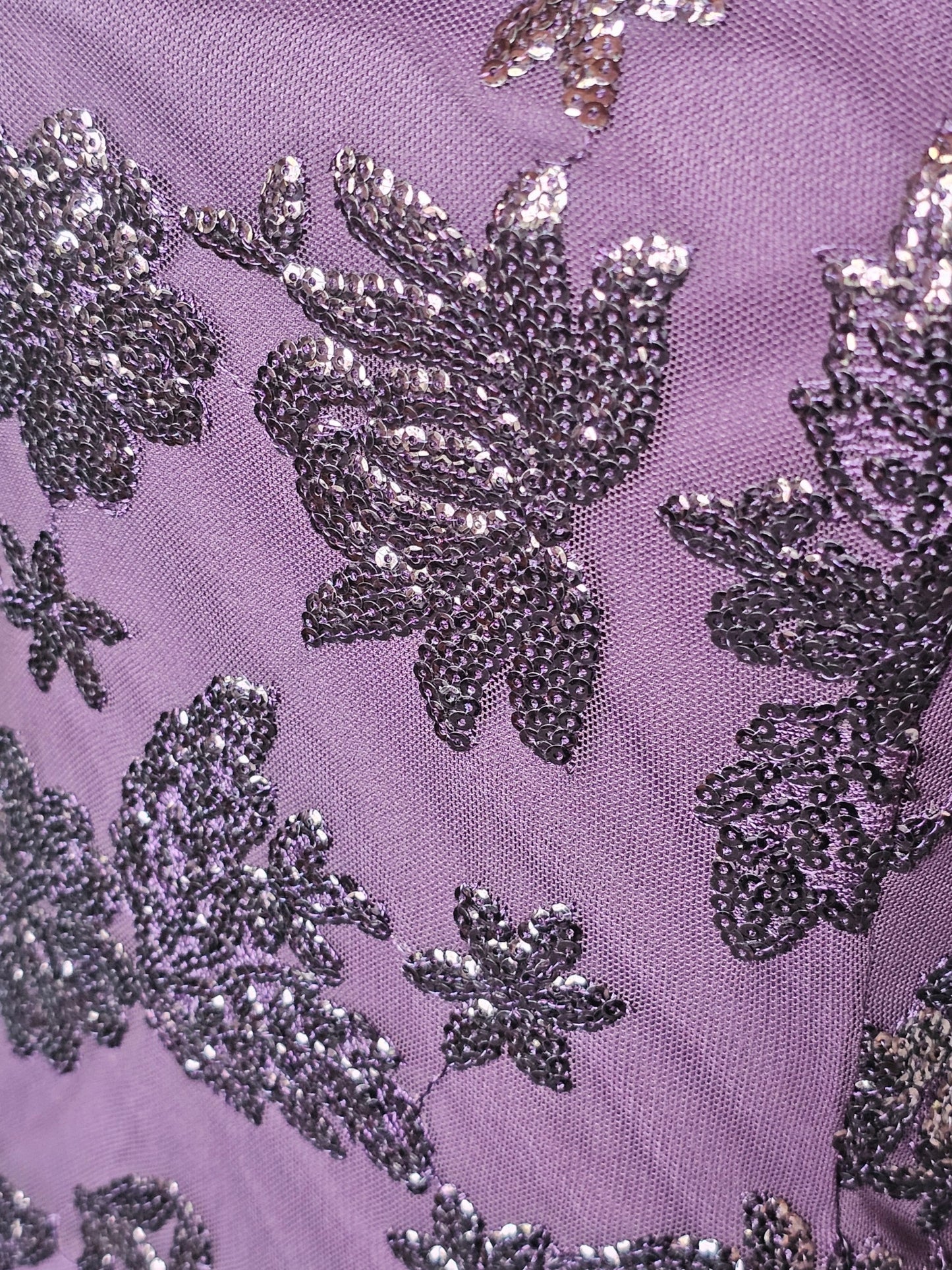 Plum Purple Floral Sequin Scoop Neck Cap Sleeve Full Length Formal Dress - Eva USA