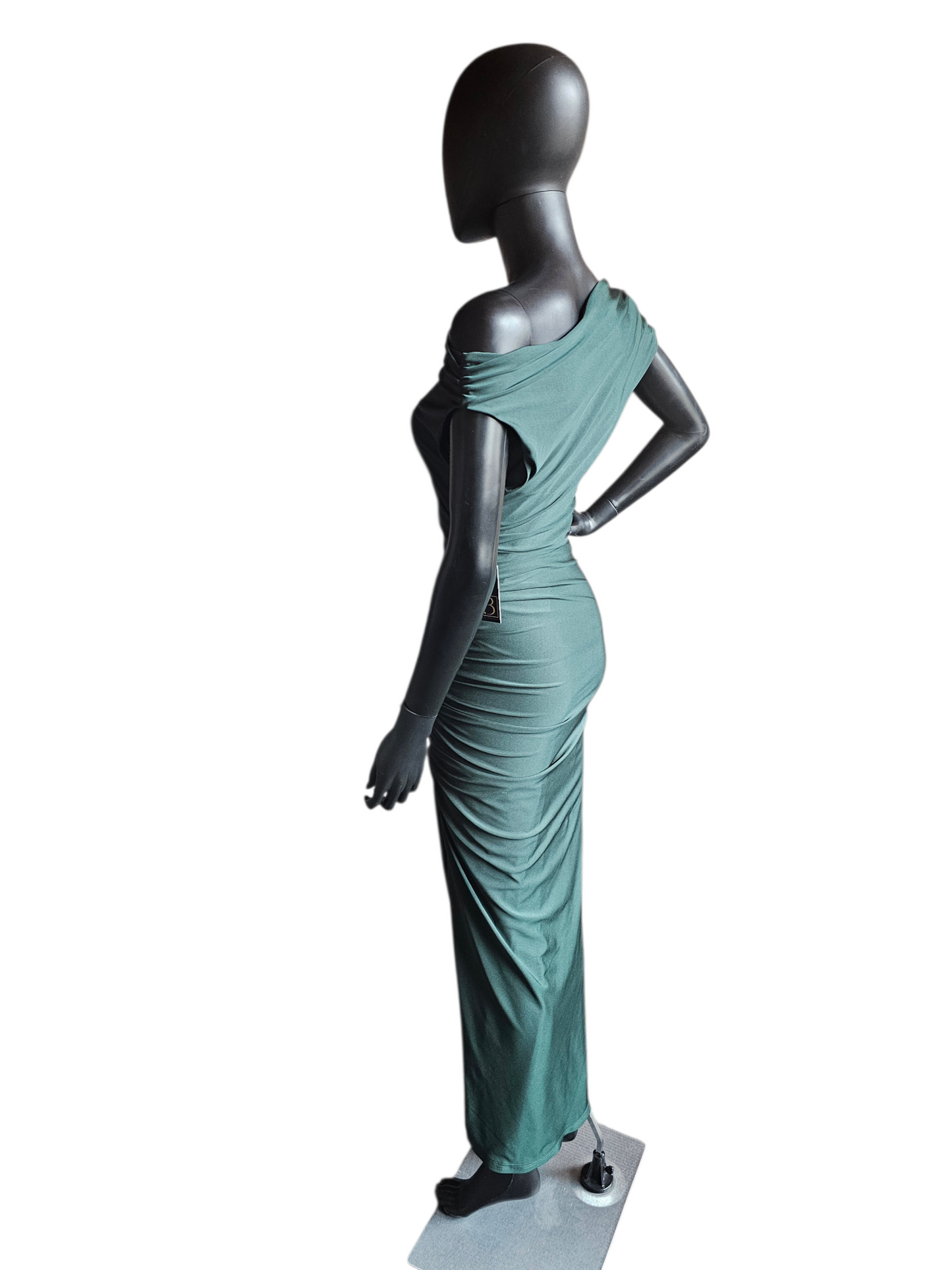 Forest Green Stretch Jersey Bodycon Off Shoulder Maxi Dress - Windsor