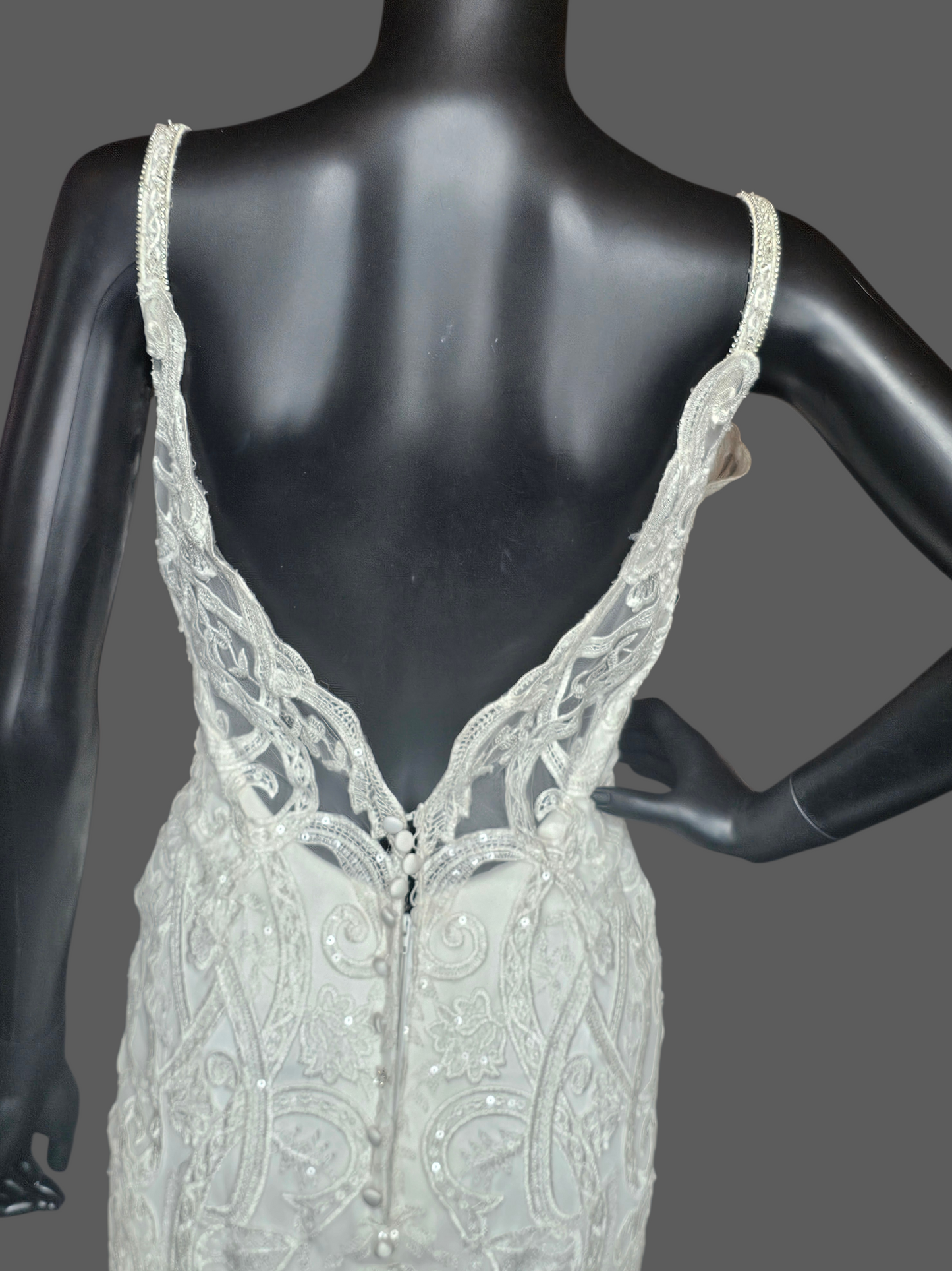 White Plunge V-Neck Lace Fit/Flare Wedding Gown - Hadley Bloom