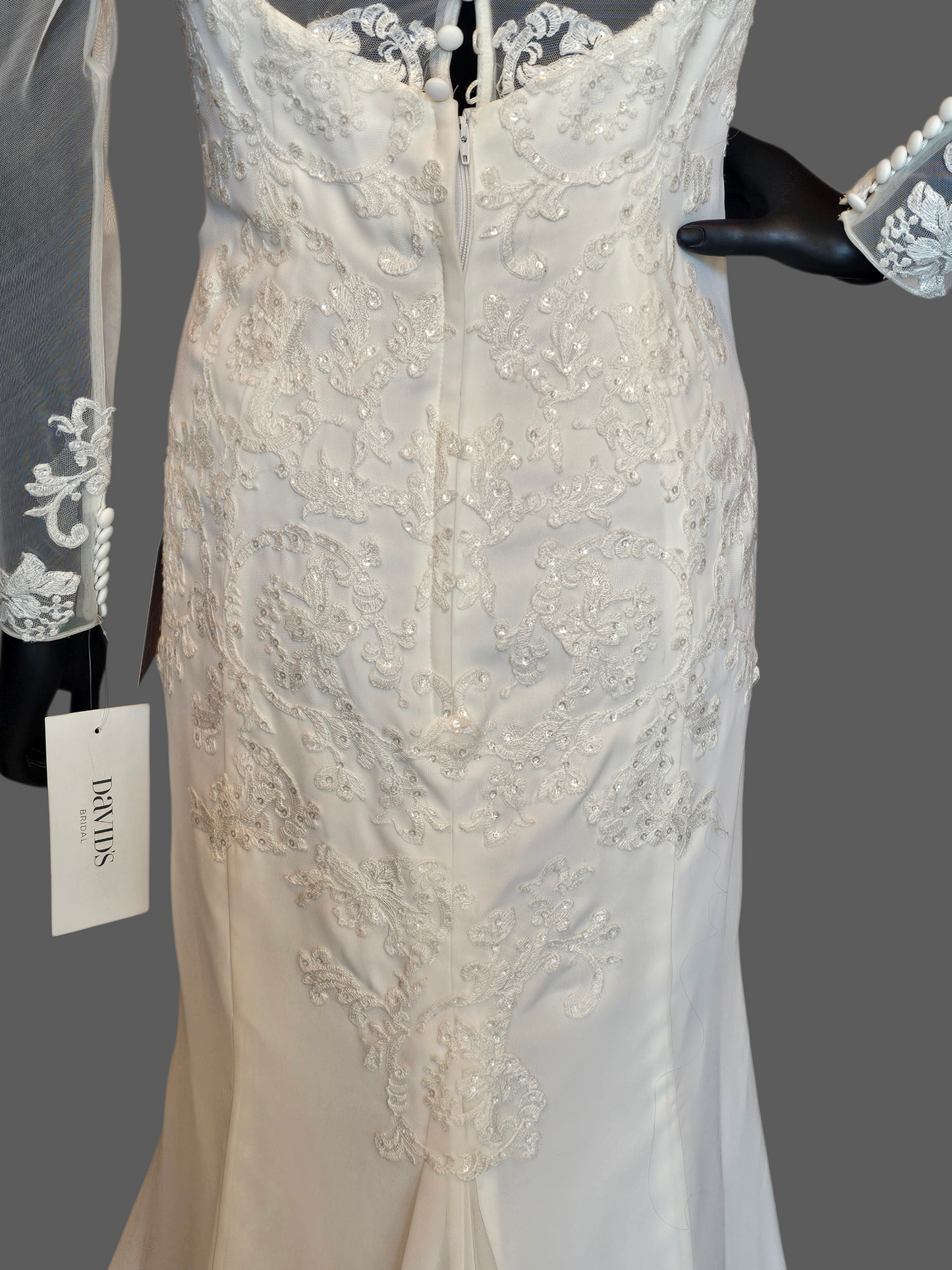 Ivory Fit/Flare Long Sleeve Wedding Gown - Davids Bridal NWT