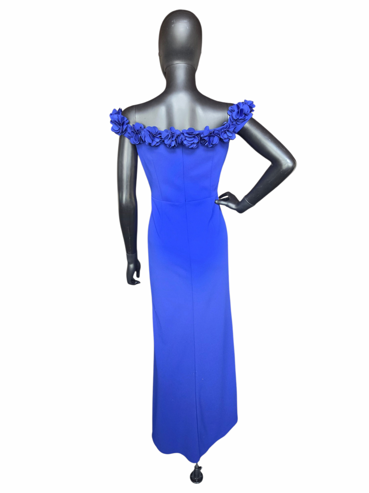 Royal Blue Floral Off Shoulder Formal Dress - Jeanne Alexander