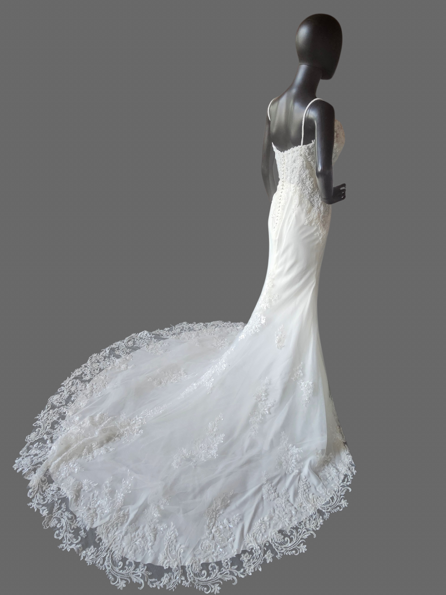 Ivory Overlay Floral Beaded Glitter Fit/Flare Wedding Gown - Davinci