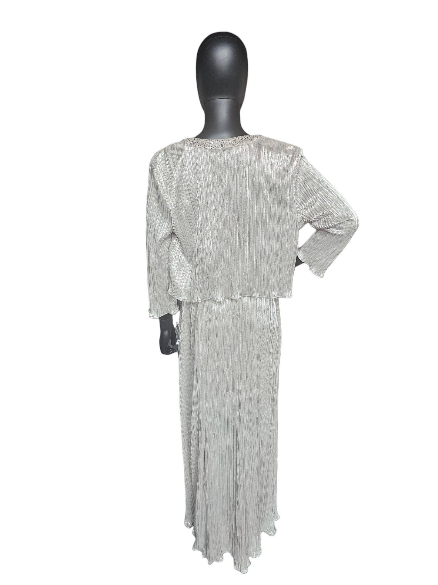 Champagne Metallic Crinkle Fabric W/Jacket NWT Maxi Formal Dress  - Cachet