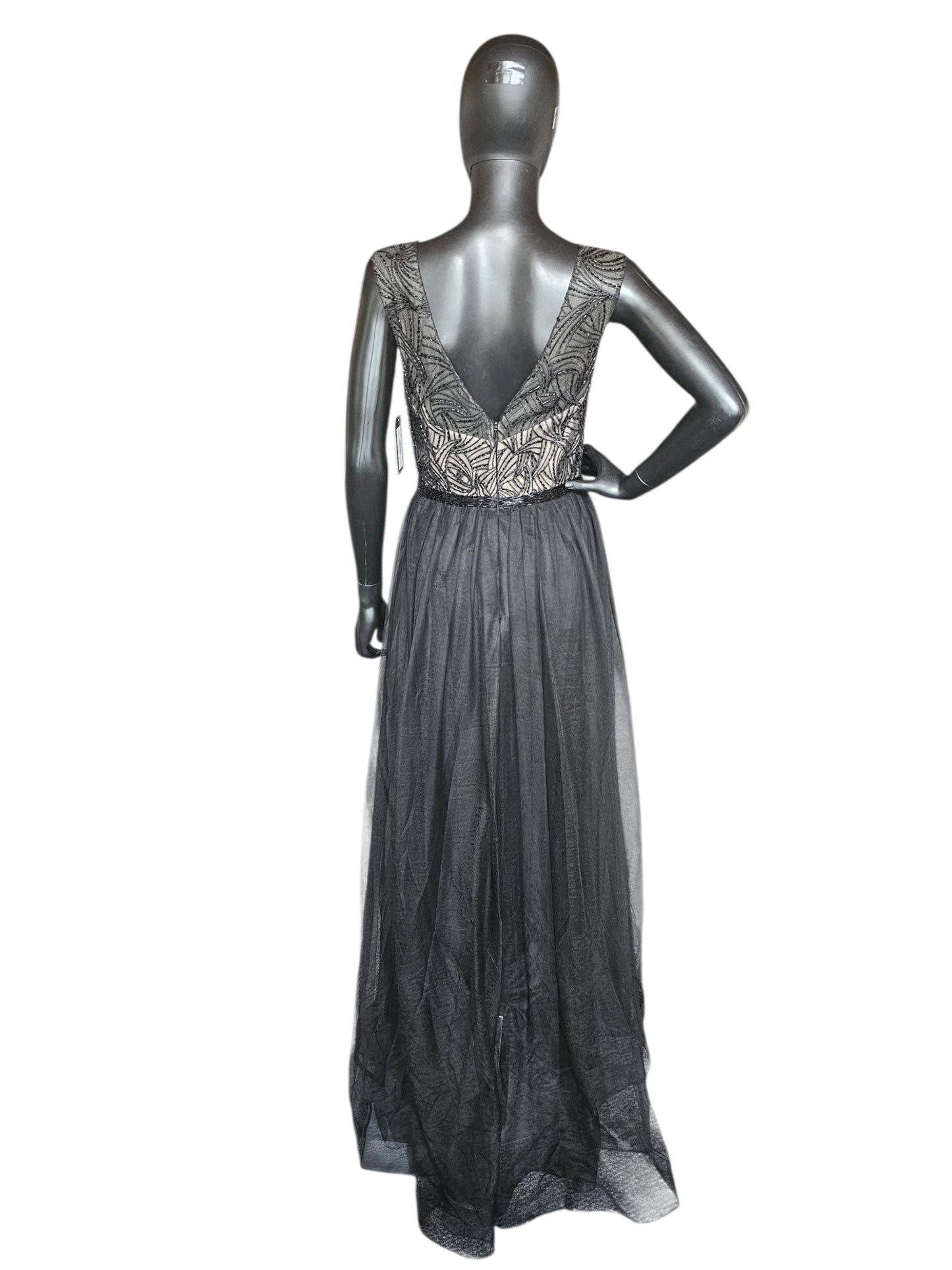 Black Embroidered A-Line Illusion Bodice Full Length Formal Dress - Mori Lee