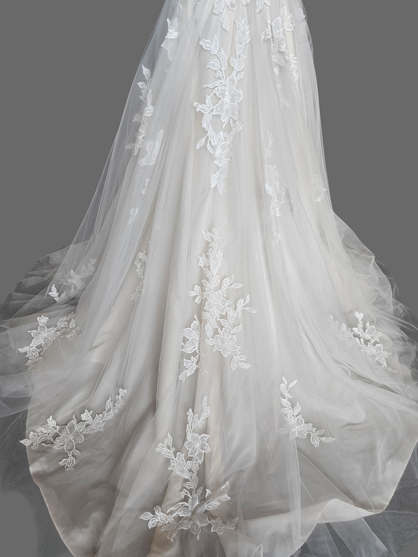 Ivory/Blush Floral Embroidered Plunge A-Line Wedding Gown - Casablanca Beloved