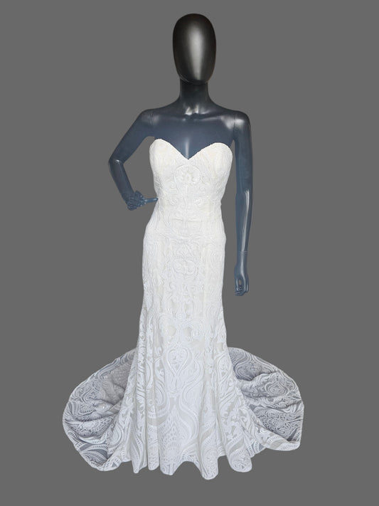 Full Sequin Deco Patterned Fit/Flare Wedding Gown - Da Vinci