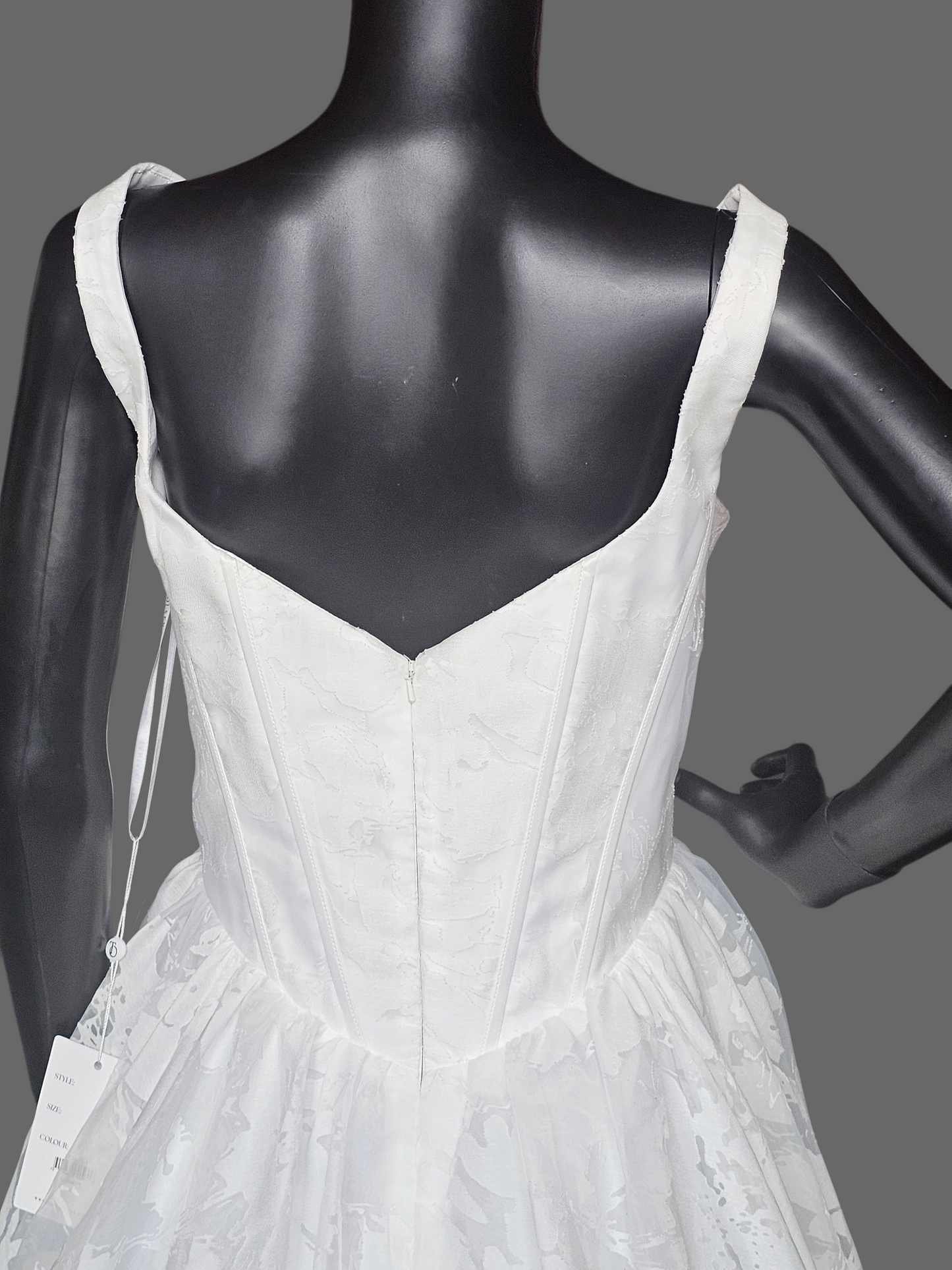 Ivory Floral Burnout Basque Waist Square Neckline Wedding Gown - Tania Olsen NWT