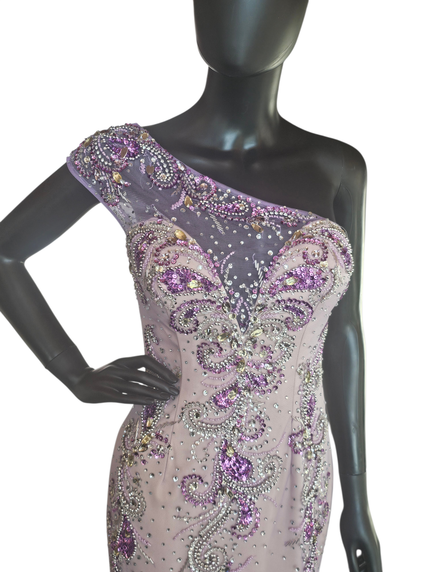 Purple/Lavender Beaded FIt/Flare One Shoulder Formal/Prom Dress