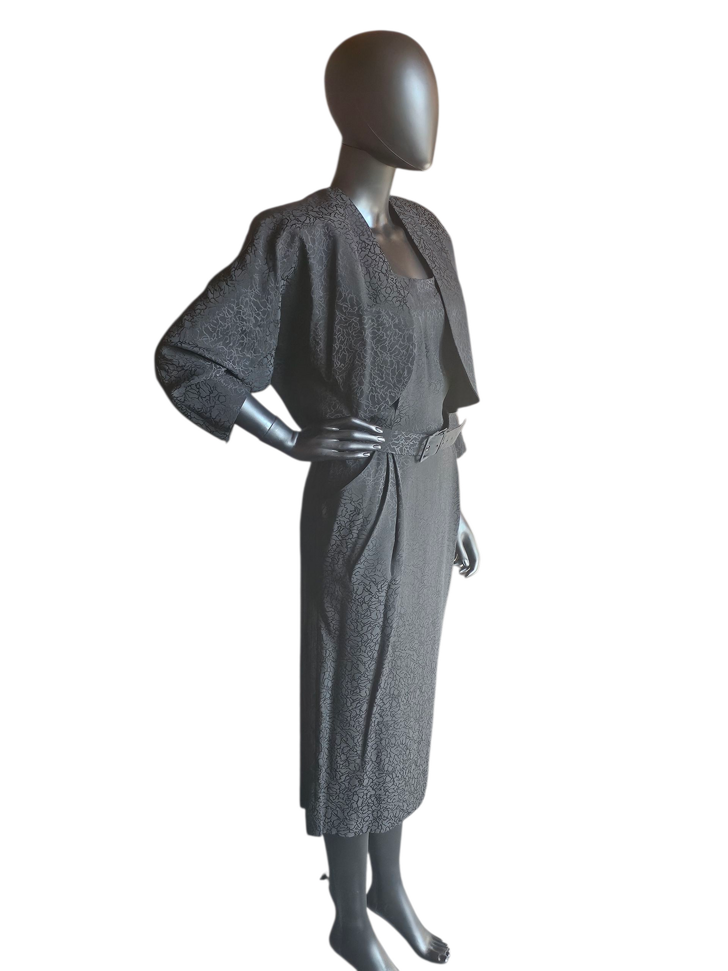 Vintage Black Silk Belted Dress W/Jacket - Liz Claiborne