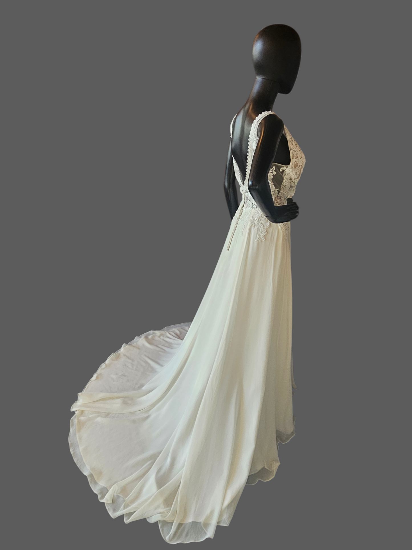 Ivory V-Neck Beaded Plunge Chiffon Skirt A-Line Wedding Gown - Beloved Private Label