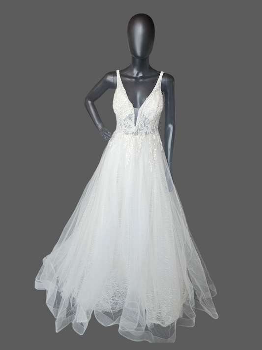 Ivory V-Neck Plunge Layered Sparkle - Di La Sena