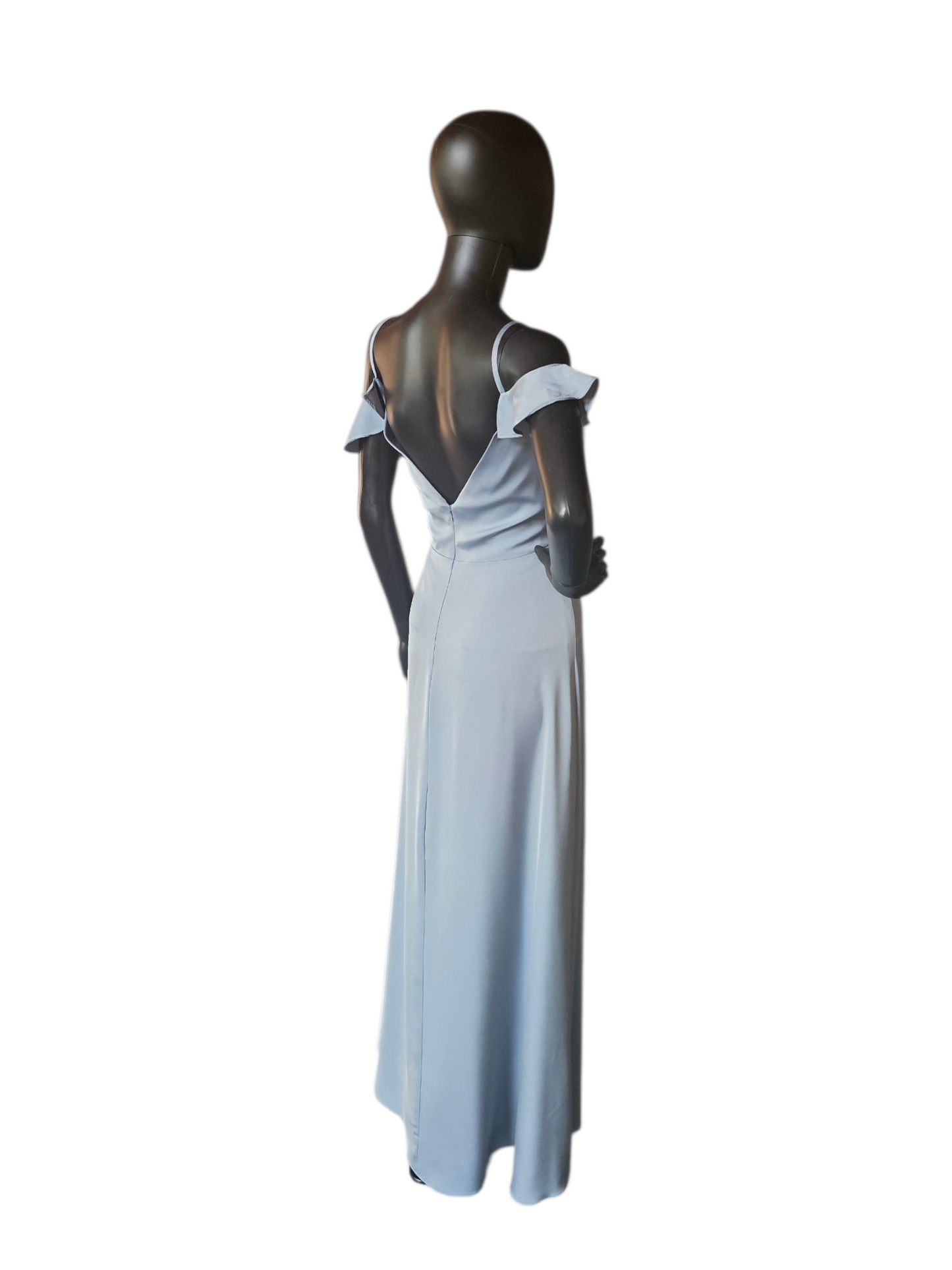 Dusty Blue Soft Satin Flutter Sleeve Full Length Formal Dress - Da Vinci