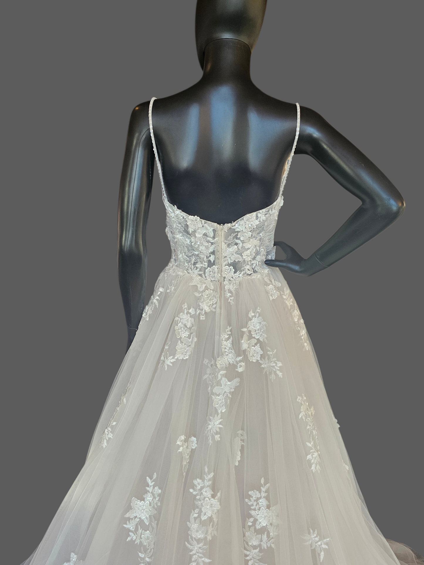 Ivory/Champagne 3D Floral Full Skirt Boho Lace Illusion Bodice Wedding Gown - Beloved