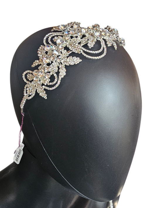 Large Silver Rhinestone/Crystal Asymetrical Filigree Bridal Headband