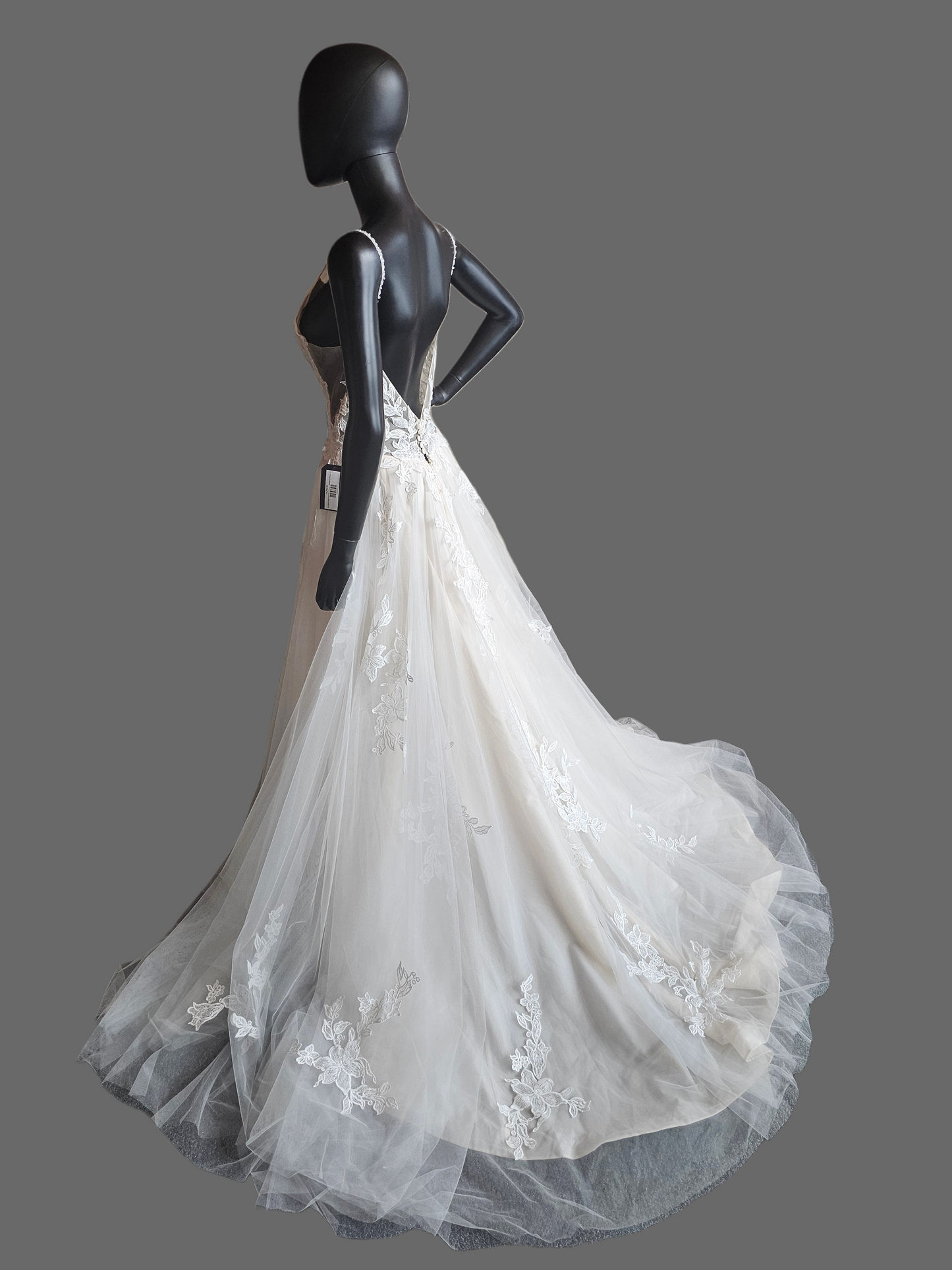 Ivory/Blush Floral Embroidered Plunge A-Line Wedding Gown - Casablanca Beloved