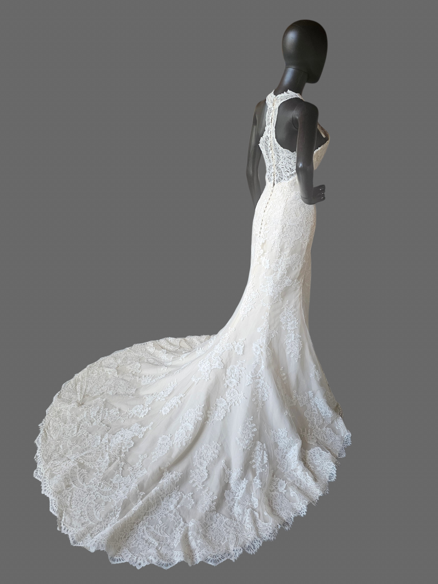 Nude/Ivory Full Lace Racerback V-Neck Fit/Flare Wedding Gown - St. Patrick