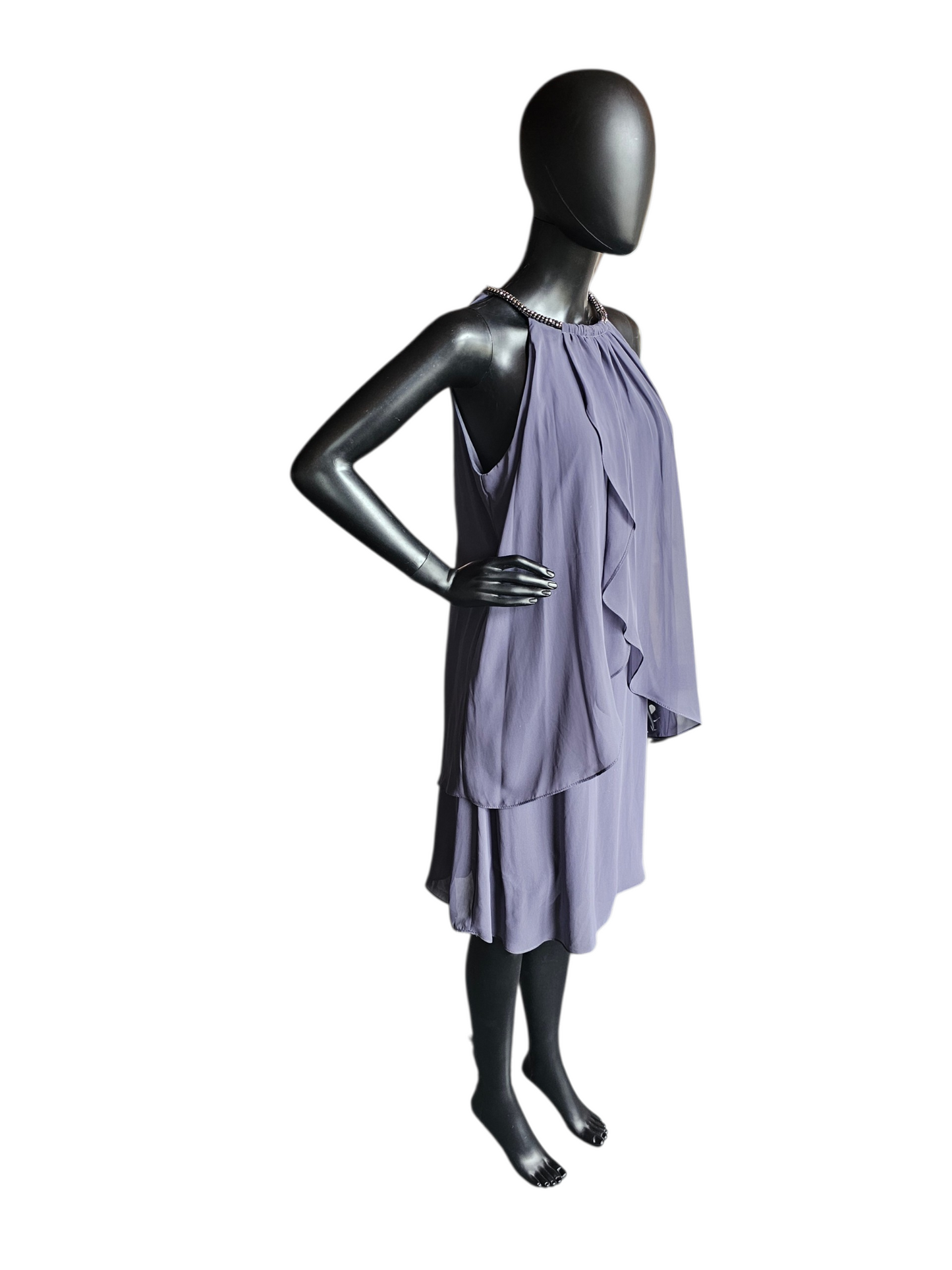Grey Chiffon Halter Flutter Cocktail Dress - SLNY