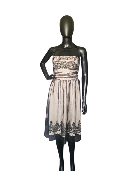 Black/Nude Lace Embroidered Knee Length Homecoming Dress- Davids