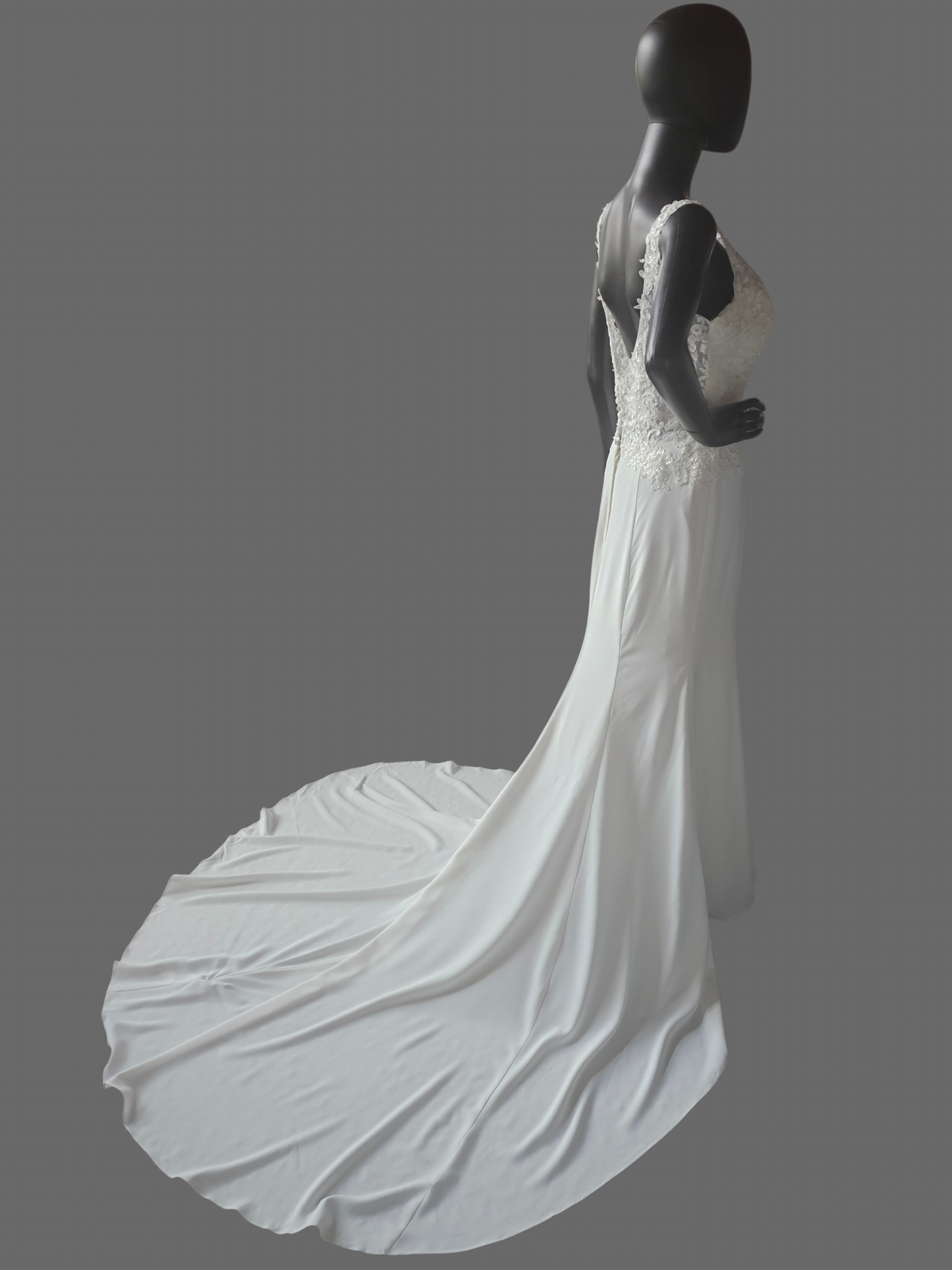 V-Neck Lace Bodice Fit/Flare Wedding Gown - Davinci
