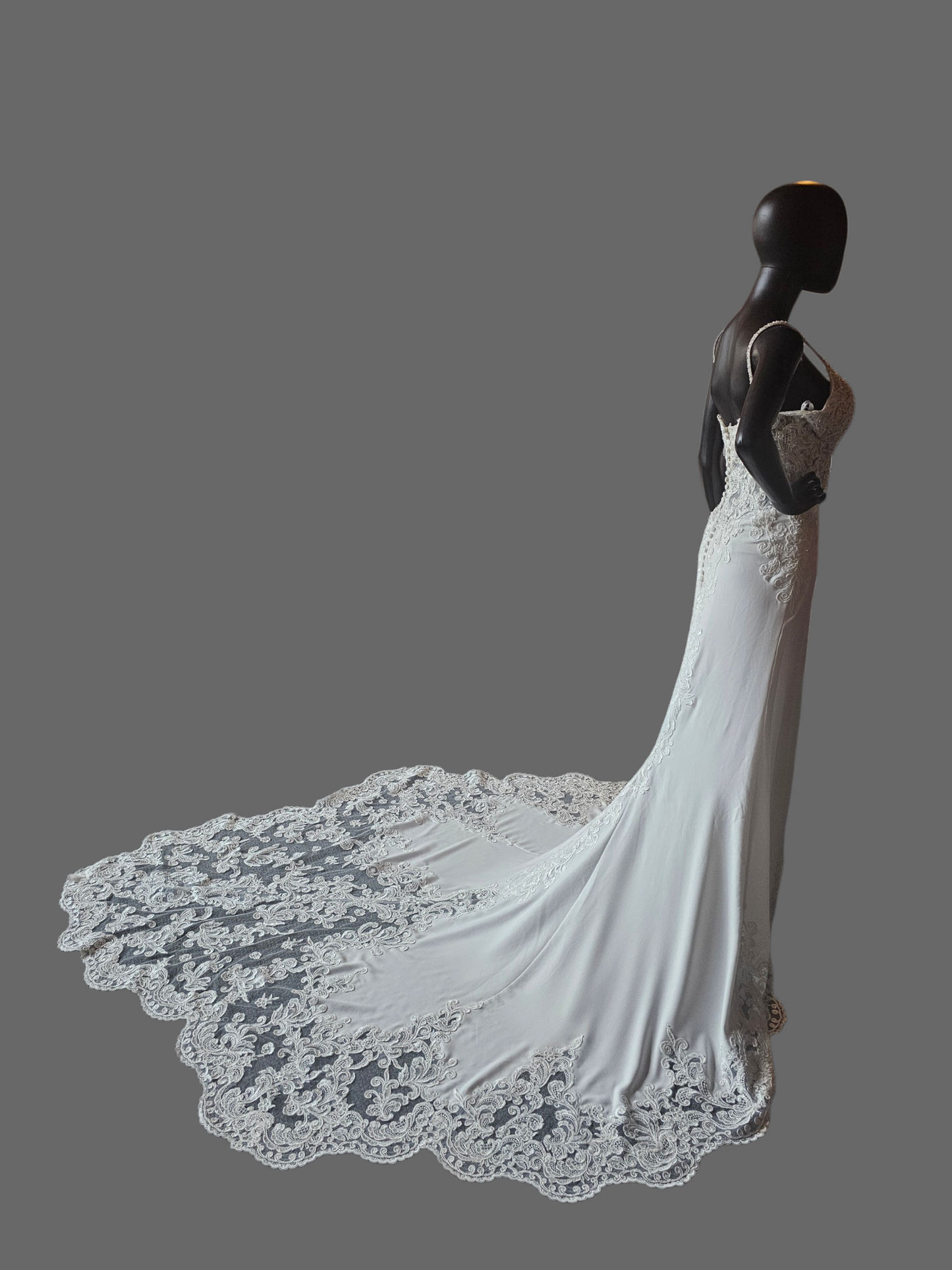Lace Bodice/Crepe Fitted Wedding Gown - Martin Thornburg