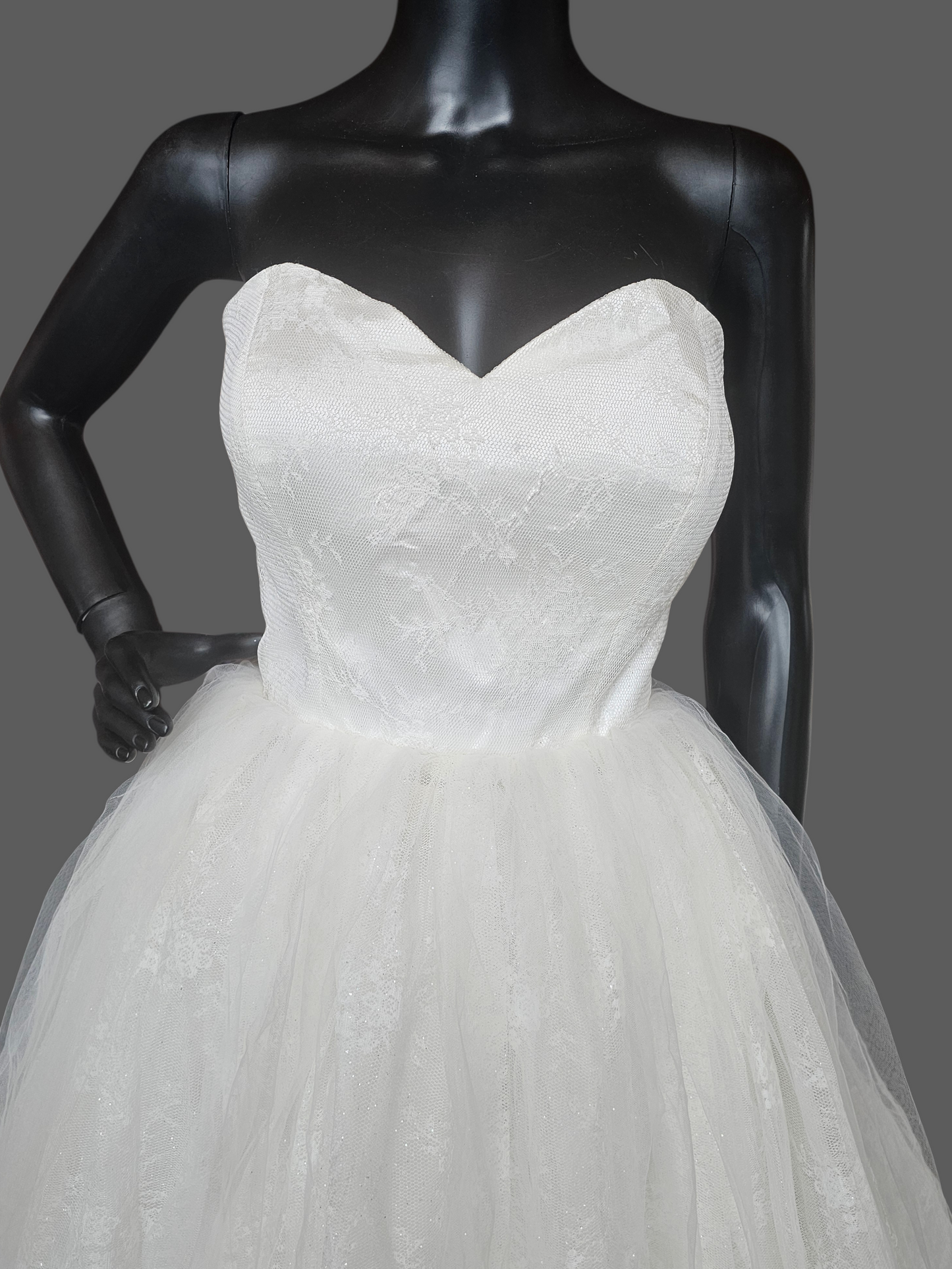 Ivory Lace Sparkle Strapless Sweetheart Wedding Ballgown - Di La Sena