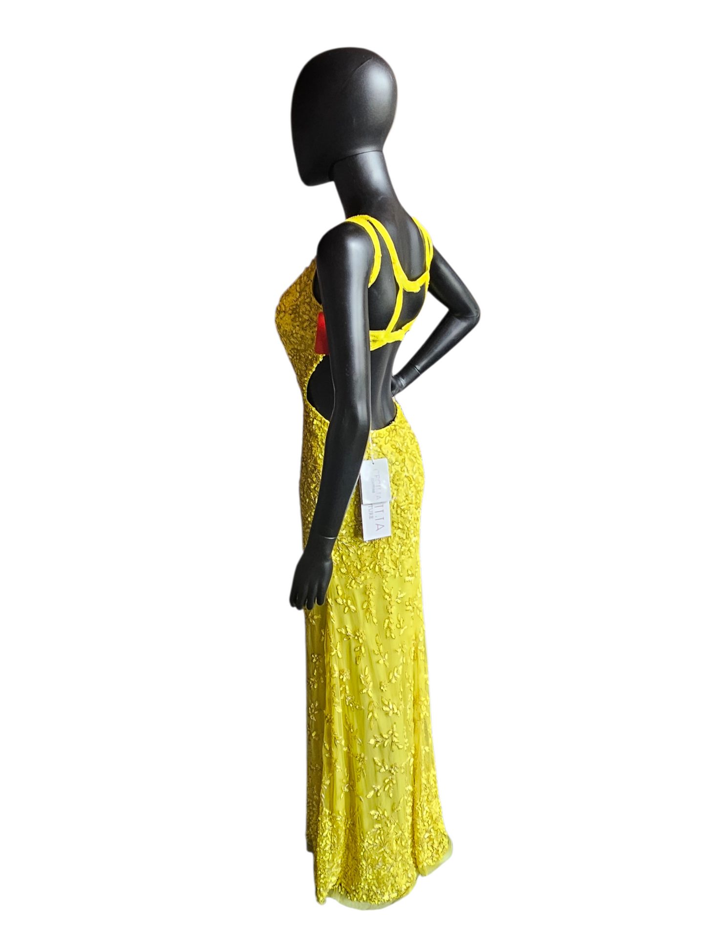 Lemon Fully Beaded Backless Straight Cut Formal/Gala Dress - Cecilia Couture