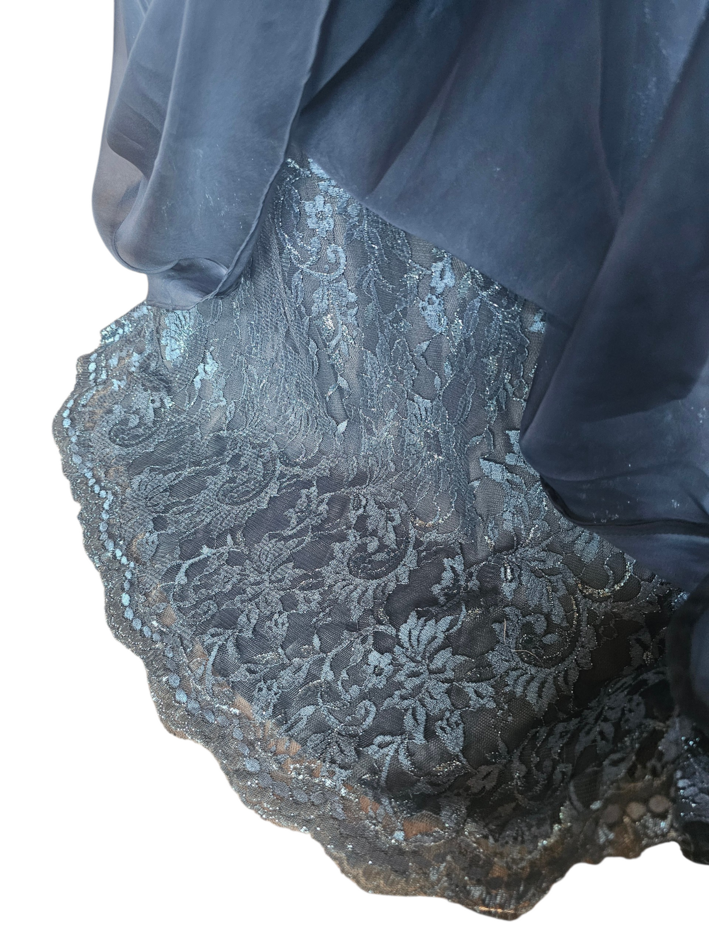 Navy Moms Dress Lace Cap Sleeve Lace Train Beaded Applica Sweetheart Neck  - Feriani Couture