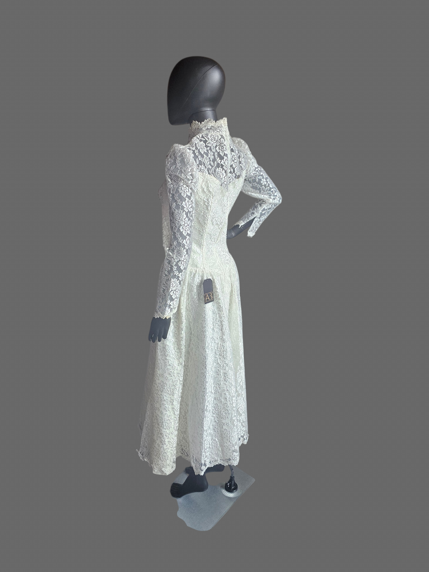 Vintage Long Sleeve Lace Tea Length Wedding Gown