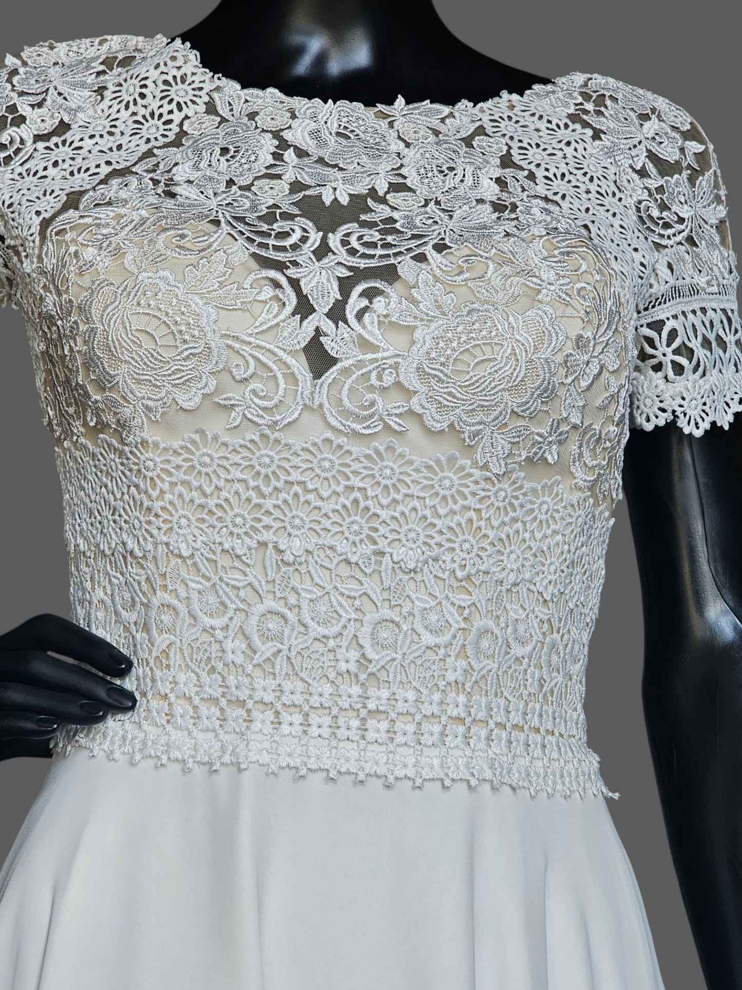 Ivory Cap Sleeve Illusion Bodice Wedding Dress - Lillan West