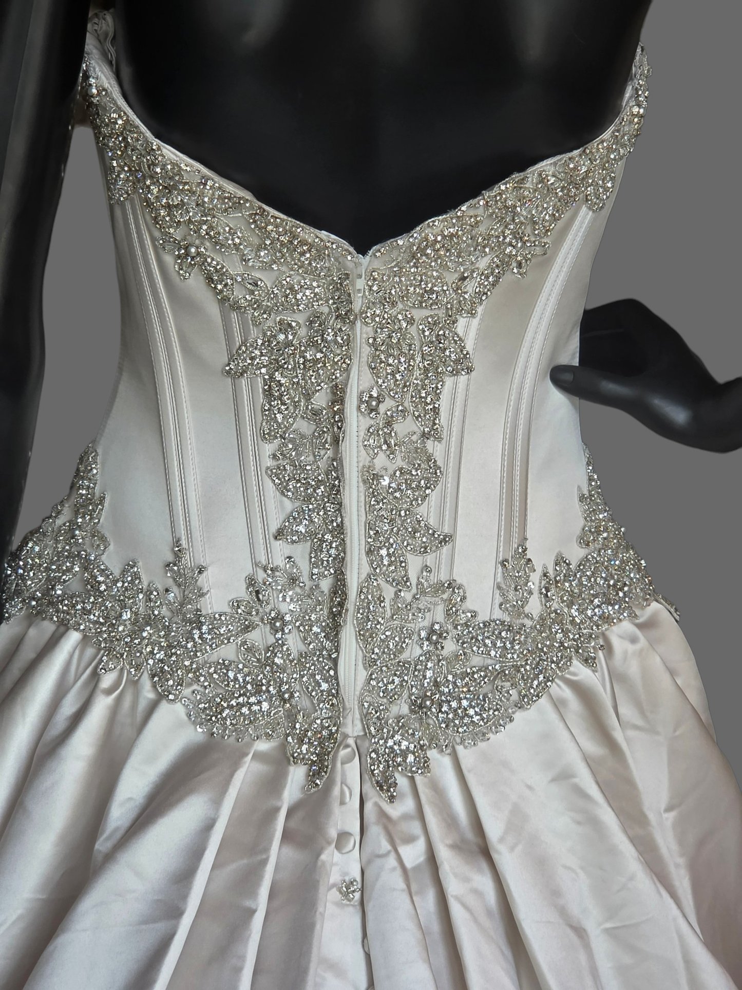 Café/Silver Satin Beaded Basque Waist Sweetheart Wedding Gown - Allure