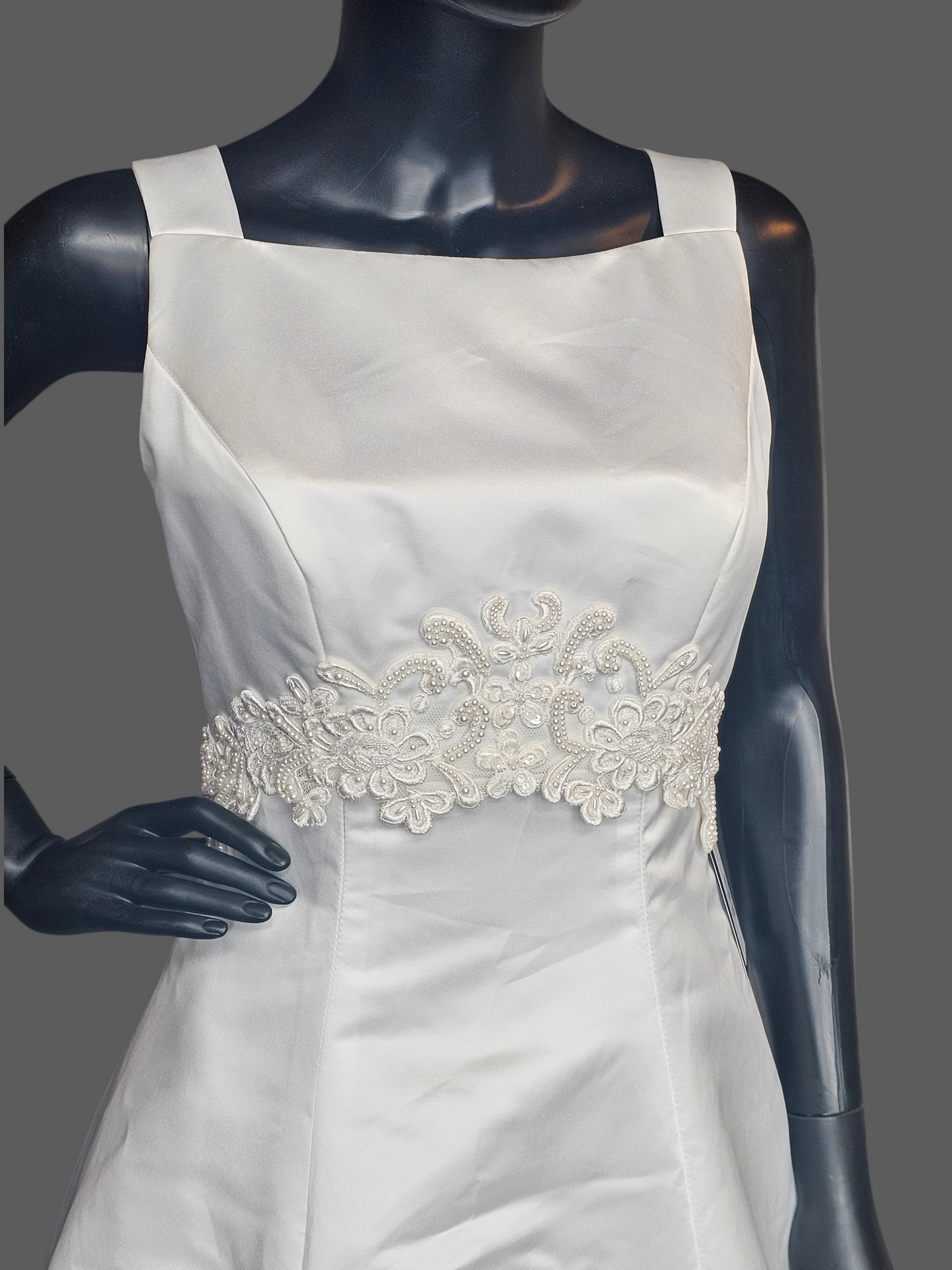 Vintage White Satin Empire Square Neck Wedding Gown - Mori Lee