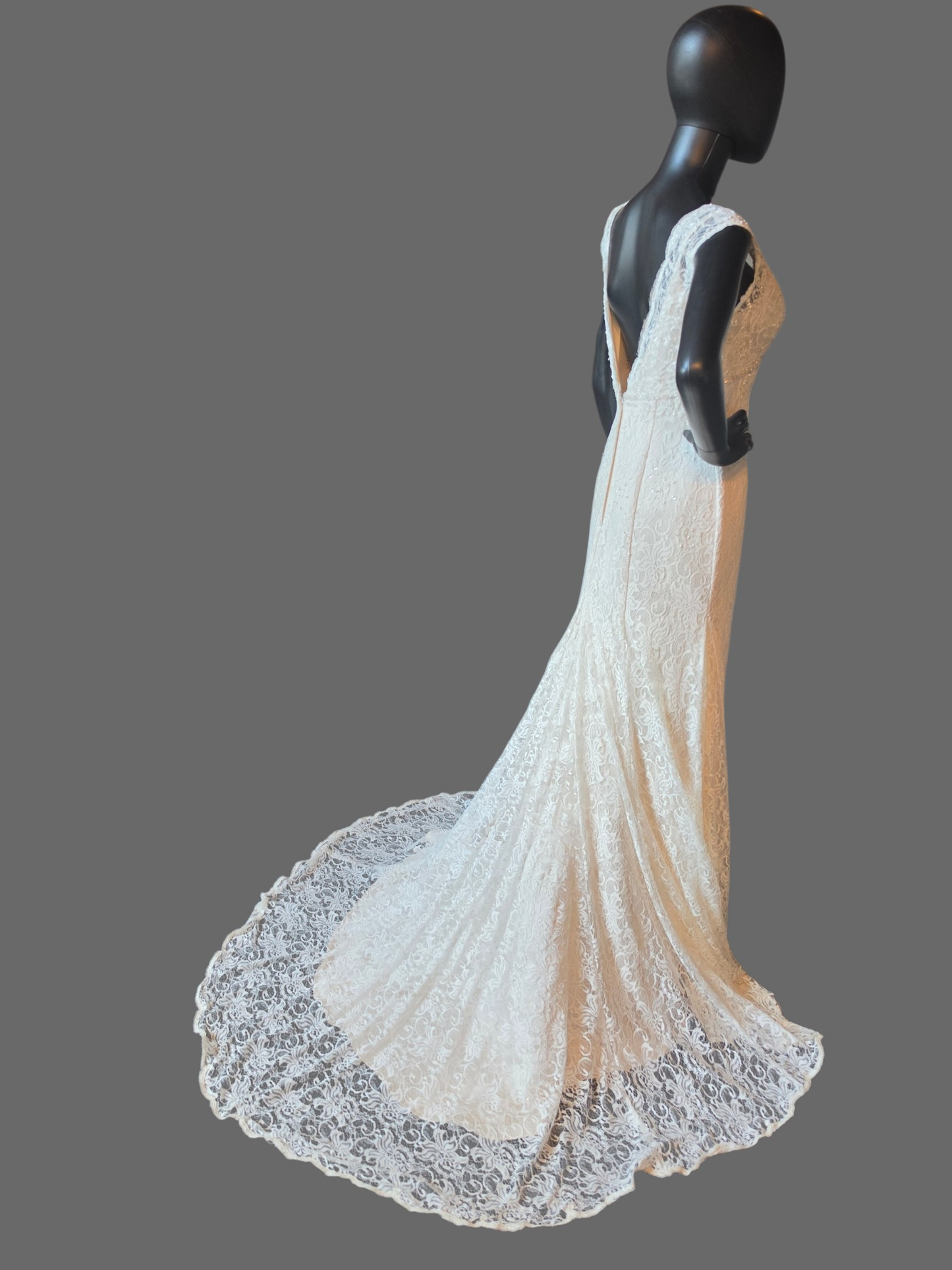 Ivory Lace V-Neck Fit/Flare Wedding Gown - Davids Bridal (NWT)