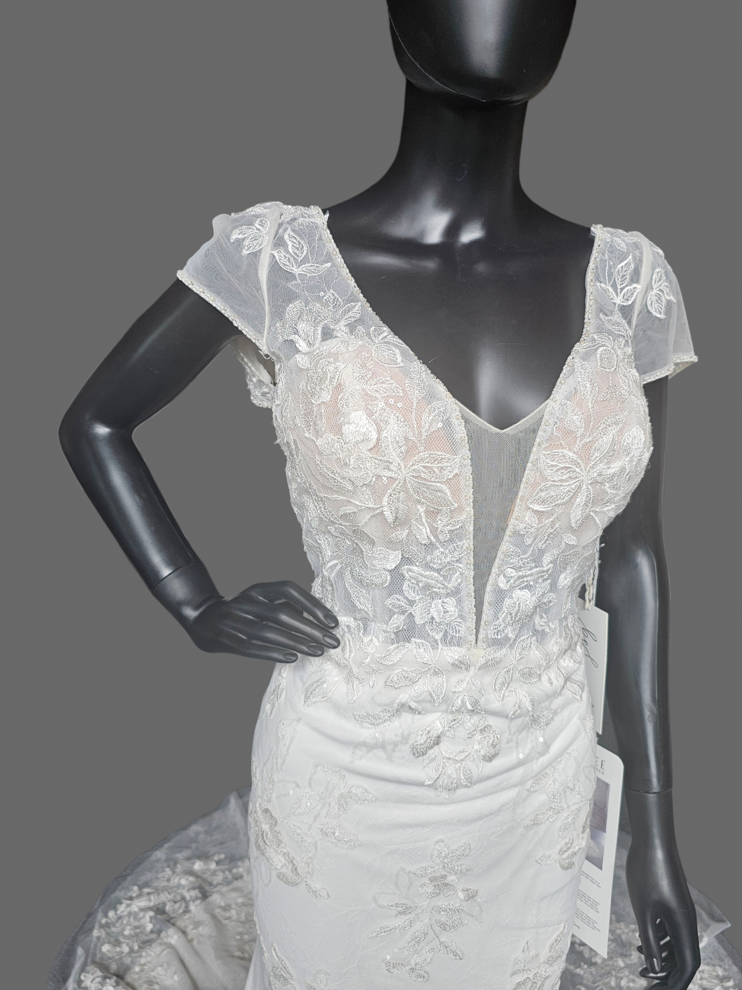 Cap Sleeve Plunge Fit/Flare Wedding Gown - Mori Lee