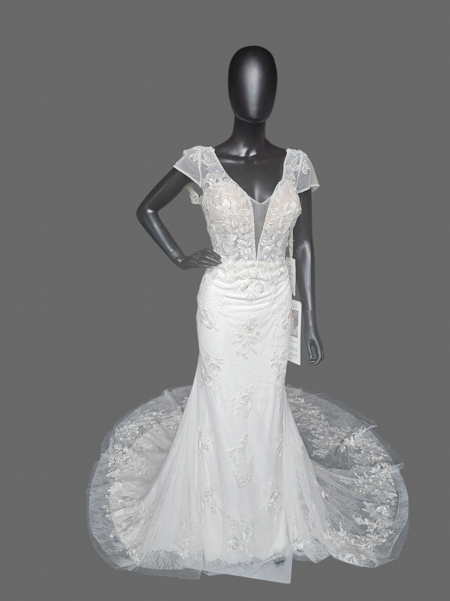 Cap Sleeve Plunge Fit/Flare Wedding Gown - Mori Lee
