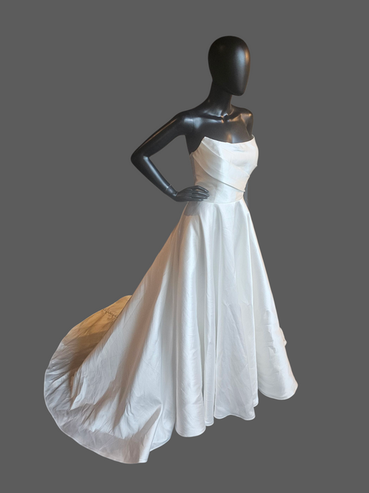 White Mikado A-Line W/Bow Wedding Gown - Moonlight