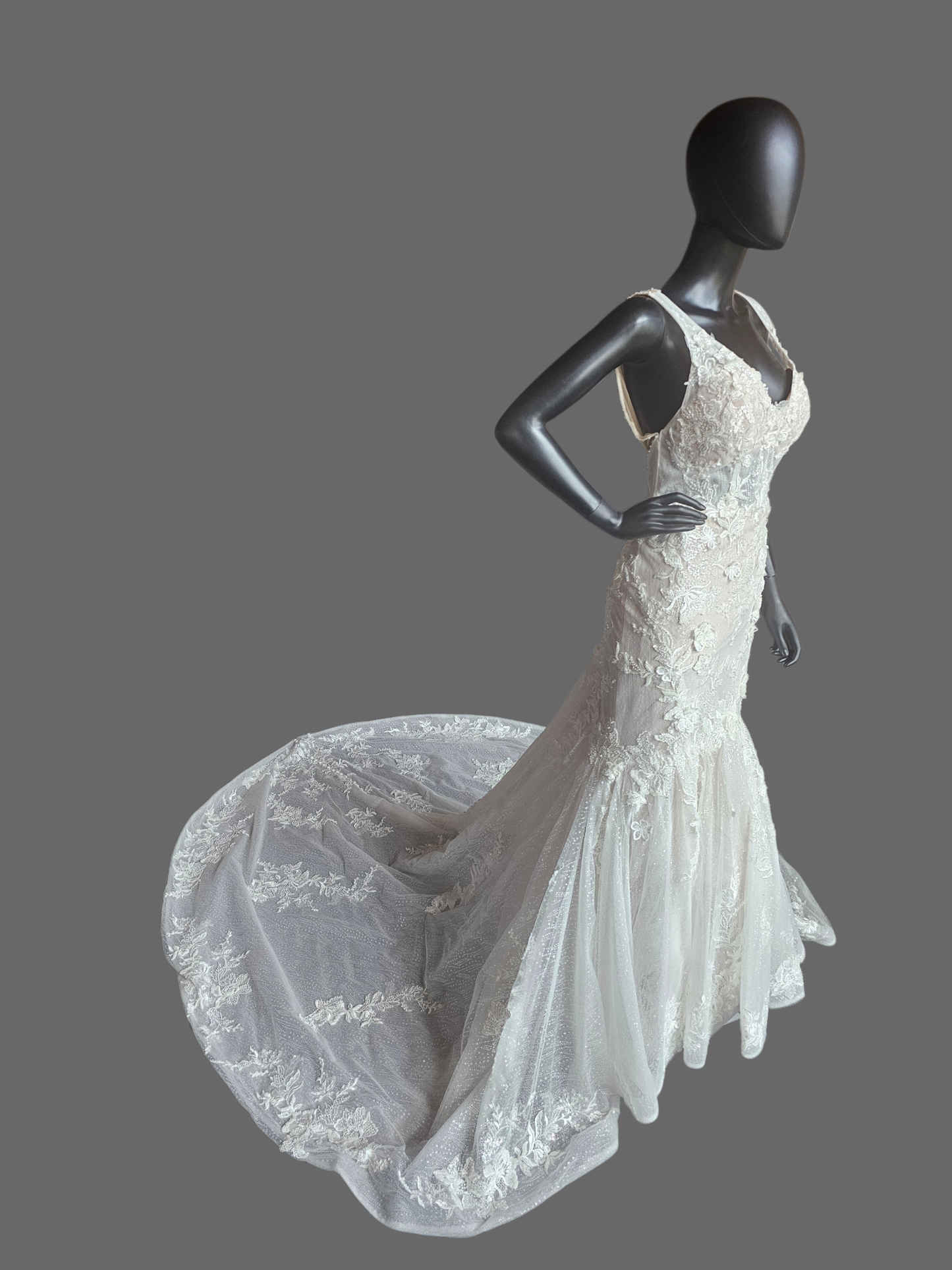V-Neck Fit/Flare Floral Sparkle Wedding Gown - Martina Liana