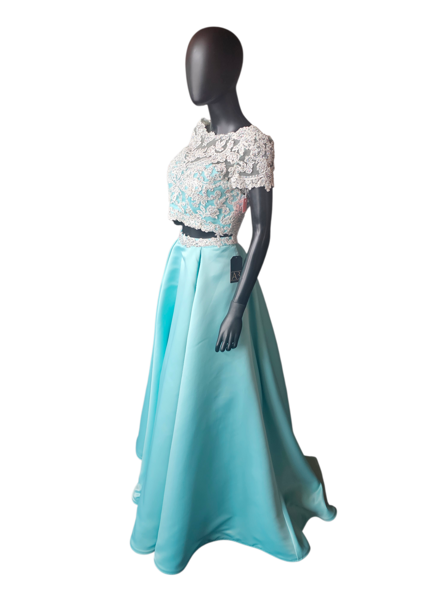 2 Piece Turquoise/White Cap Sleeve Prom/Formal Dress - Mori Lee