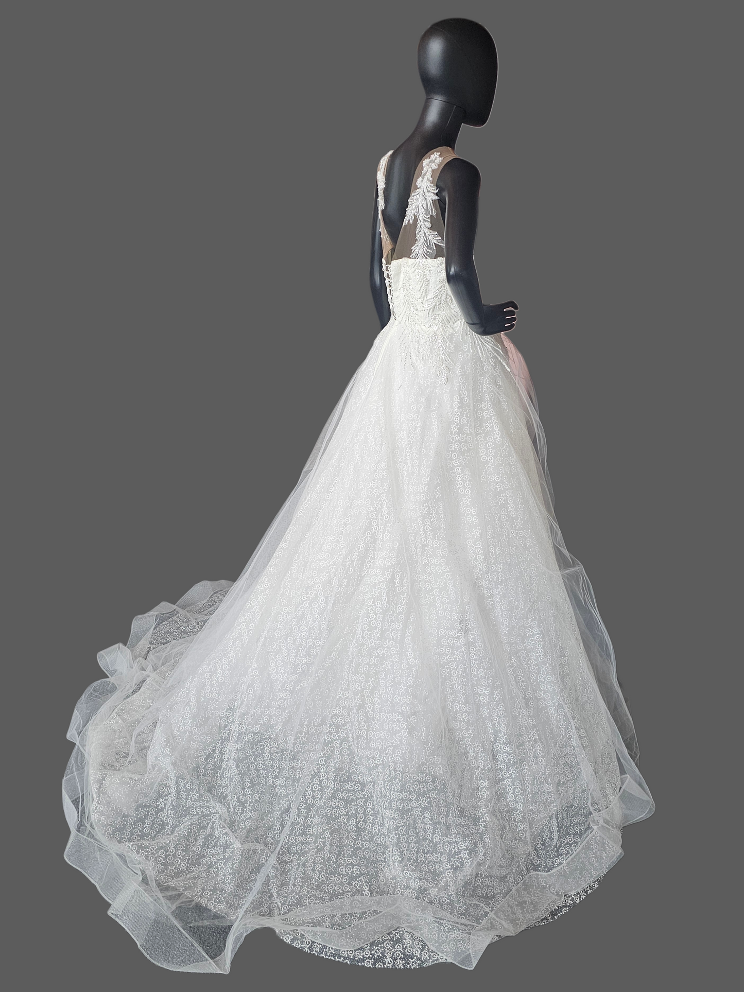 Ivory Illusion Sweetheart Sparkle Lace Underlay A-Line Wedding Gown - Di La Sena