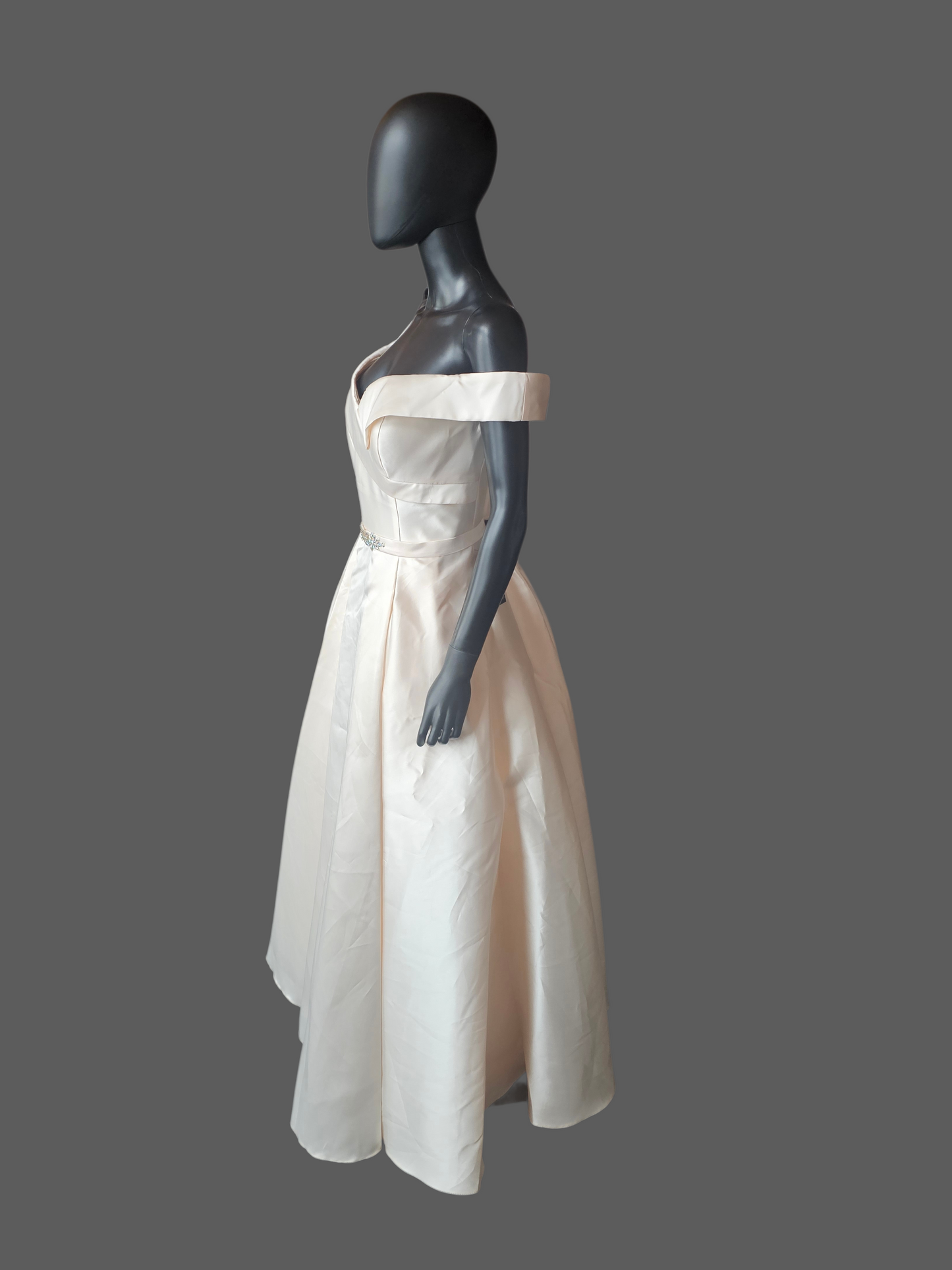 Blush Mikado Off Shoulder Box Pleat A-Line Formal Dress - Starbox